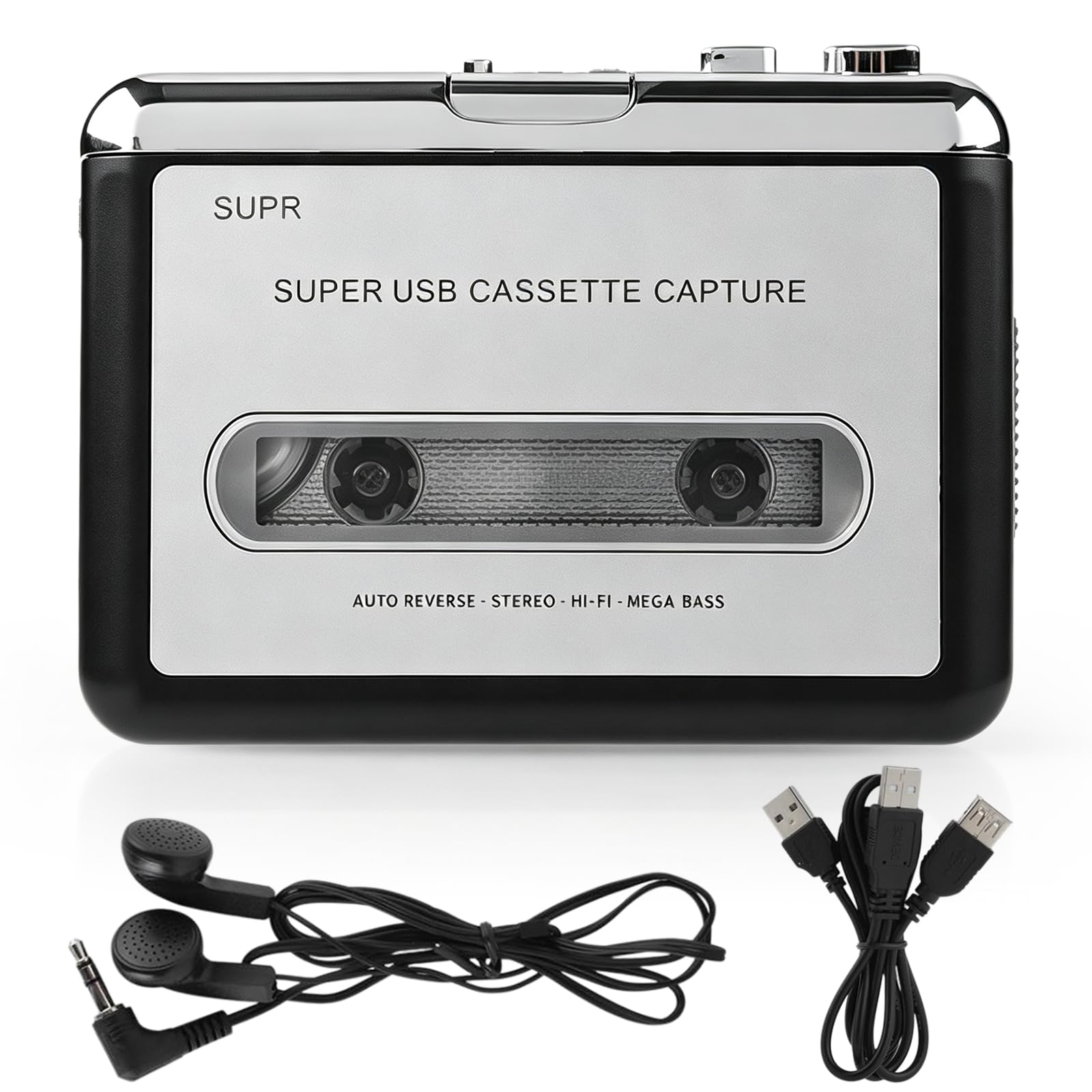 Magnétophone Portable, Lecteur de Cassettes Portable, Convertisseur Audio USB Cassette vers MP3, Lecteur de Cassettes avec Prise Casque 3,5 mm, Mini Magnétophone pour Ordinateur Portable (Noir)