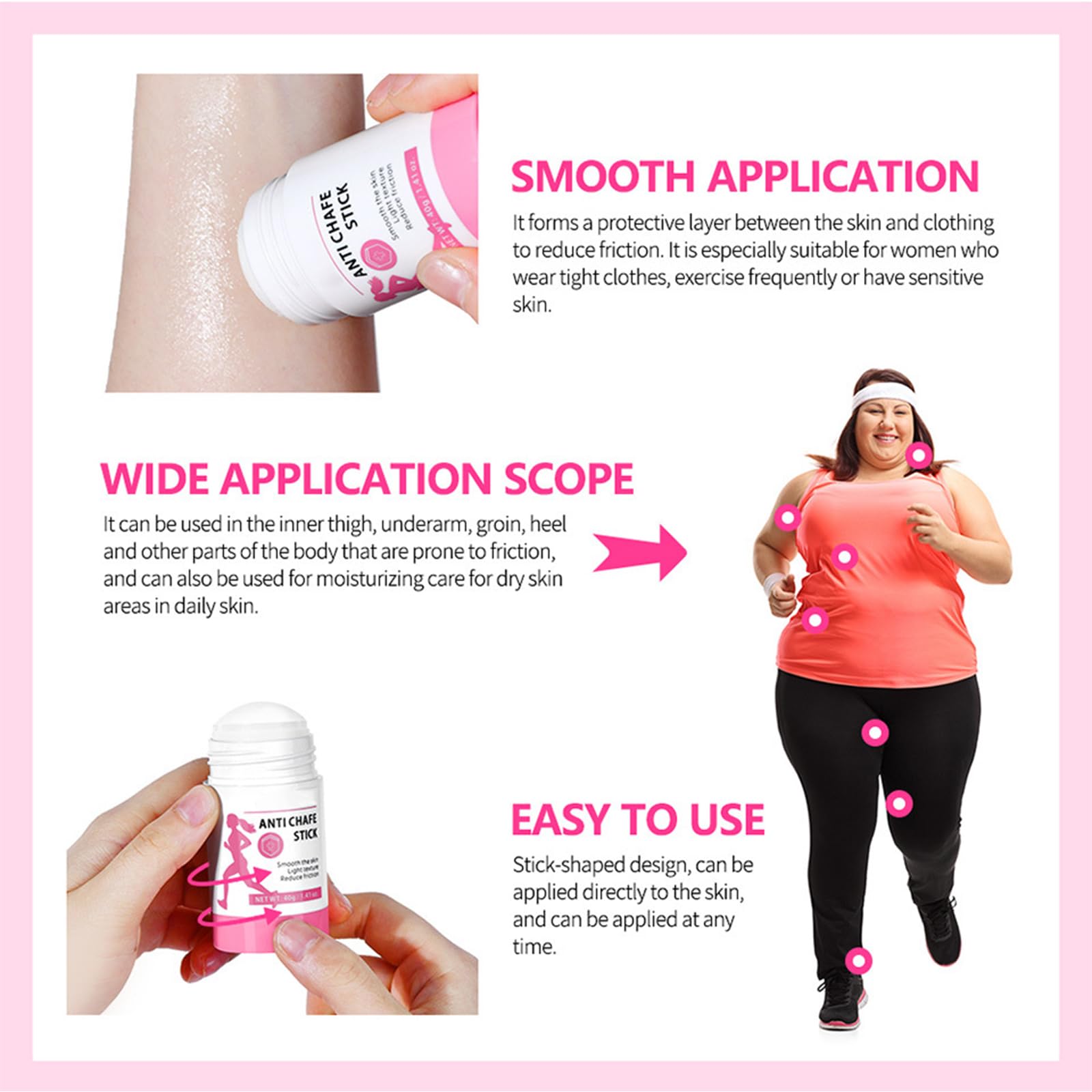 Anti Chafe Balm Stick for Thighs Feet & Underarms, Non Greasy Anti Chafing Cream with Shea Butter - Image 4