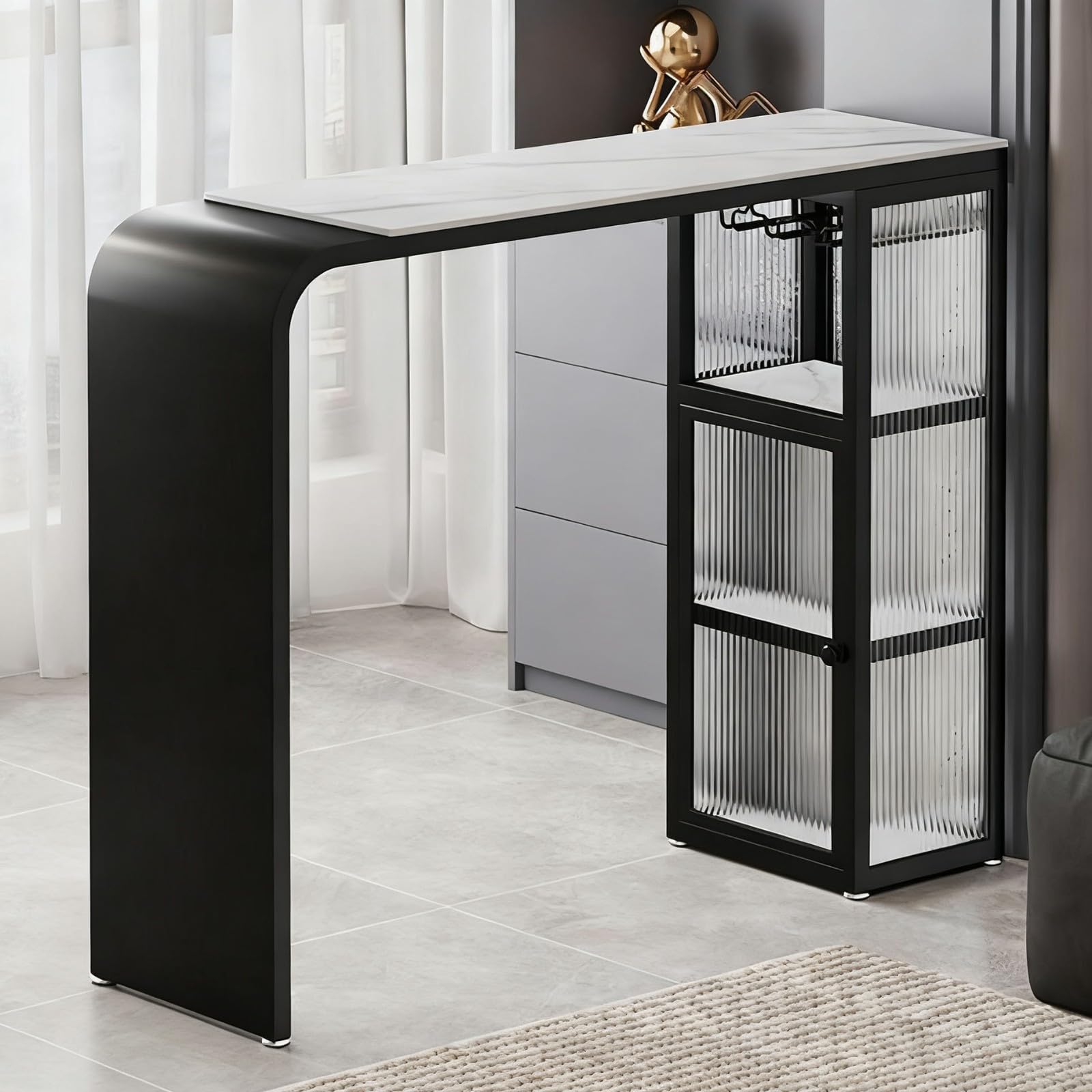 Bartisch Bar Tisch Stehtisch Esstisch für Stabiler Metallrahmen Küche Kaffeebar Möbel Viel Stauraum Multifunktionaler In Wohnzimmer Küche Balkon B,125 * 40 * 105cm