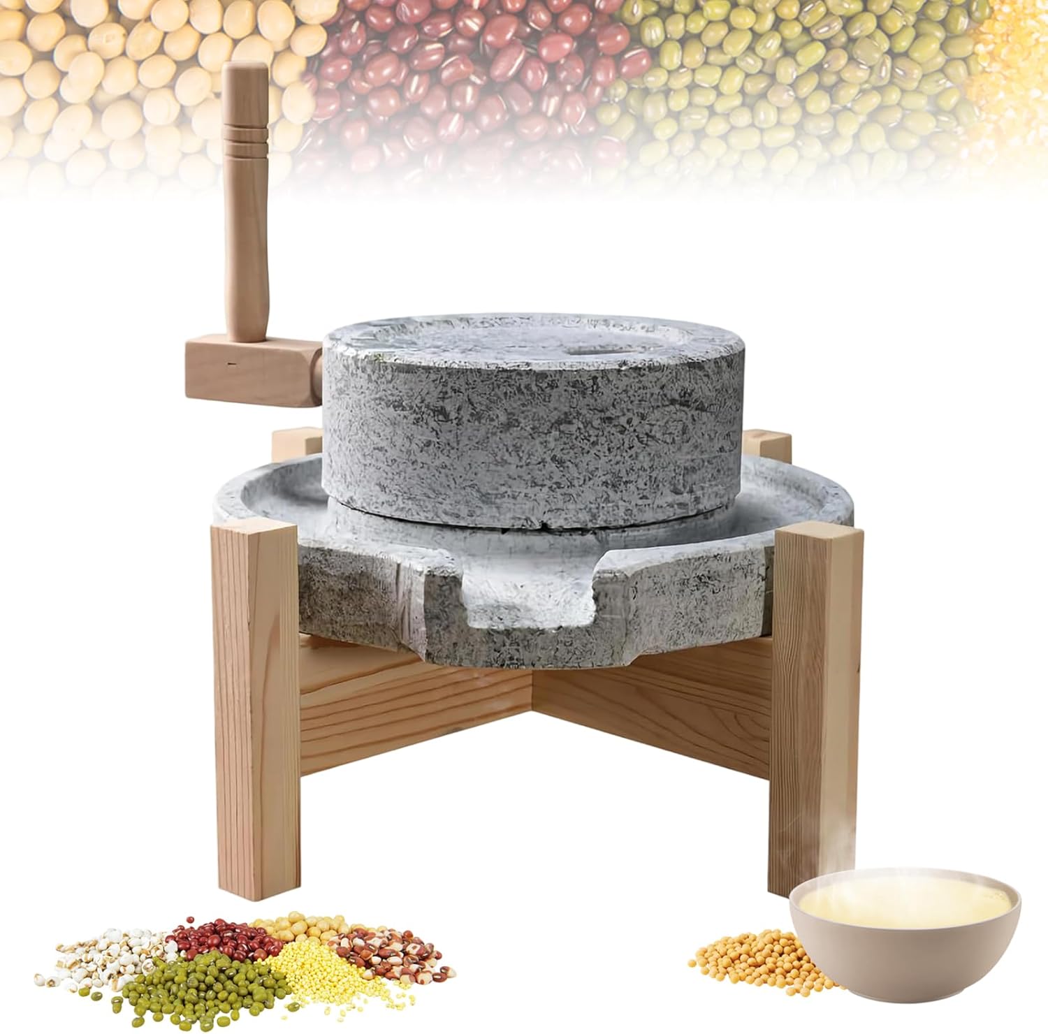 PakaLife Stone Grain Mill Grinder for Wet&Dry Foods,Cereal Bluestone Grinder Home Kitchen Stone Mill for Wheat, Berry,Rice,Food,Bean,Seed,Corn,Rice Paste,Traditional Manual Grinding Tool(7.87)