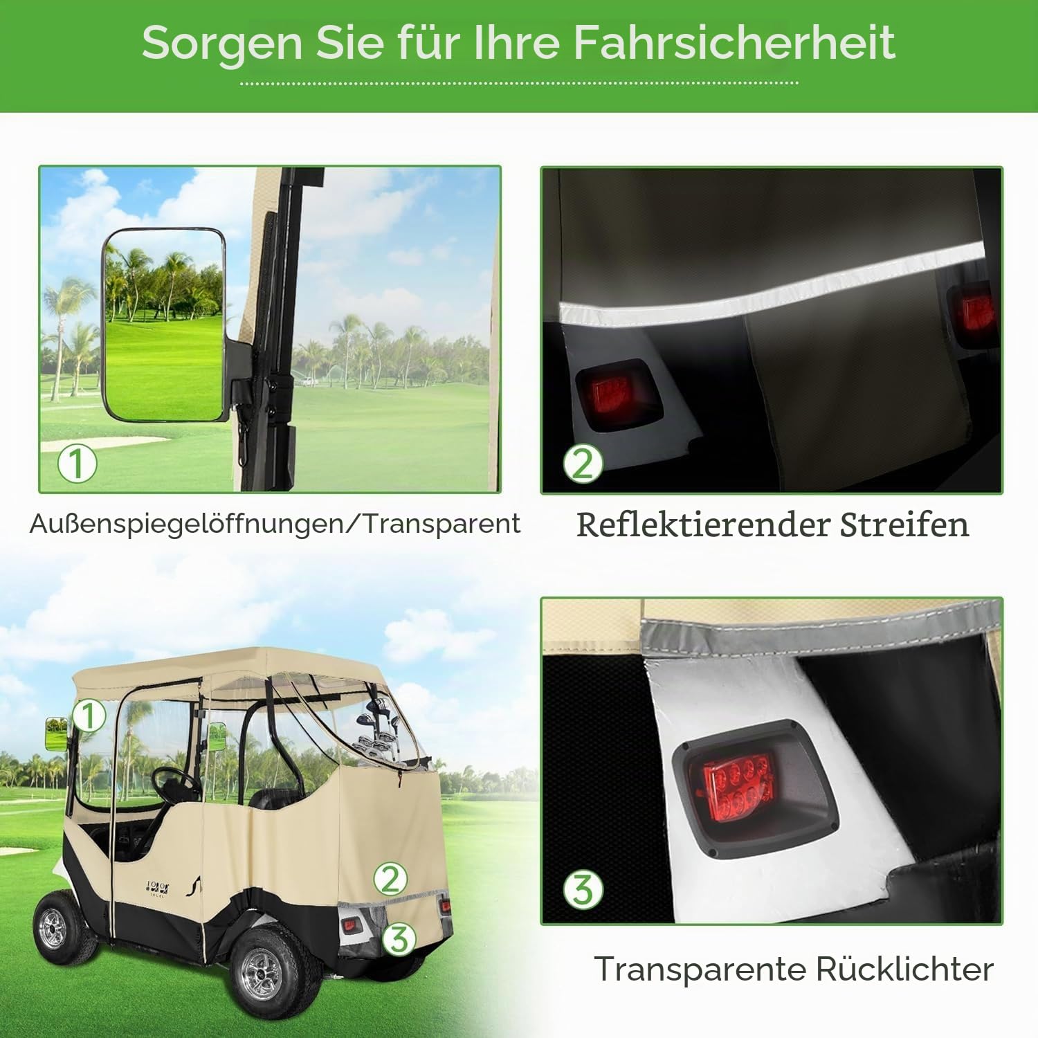 10L0L Golfwagen-Gehäuse für 2 Beifahrer für EZGO TXT RXV, wasserdicht, tragbar, fahrbar, Golf-Buggy-Aufbewahrung, Reise-4-seitiges Gehäuse, Beige