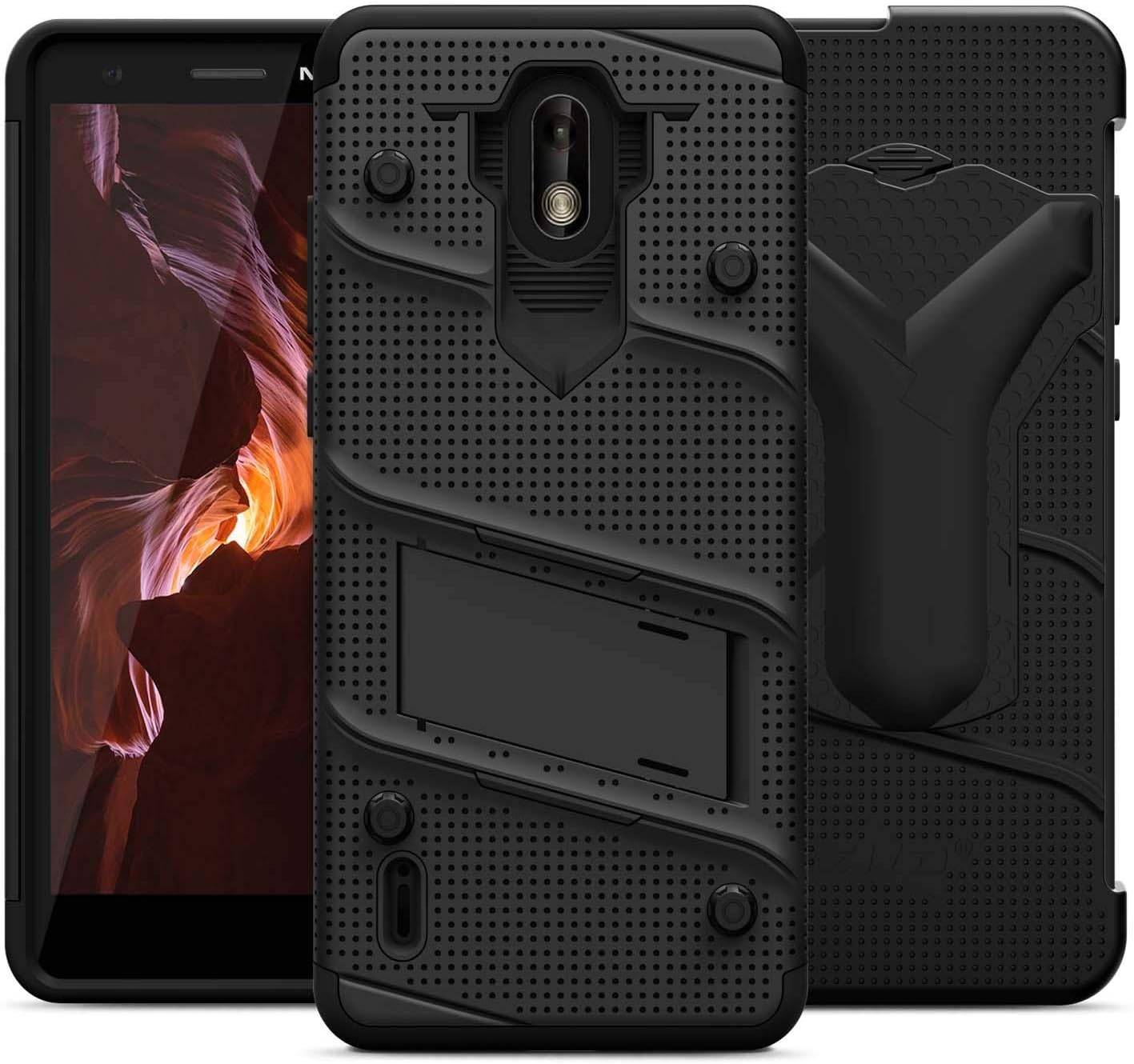 ZIZO Bolt Series Nokia 3.1 C Case Military Grade Drop Tested with Full Glass Screen Protector Holster and Kickstand Black Black