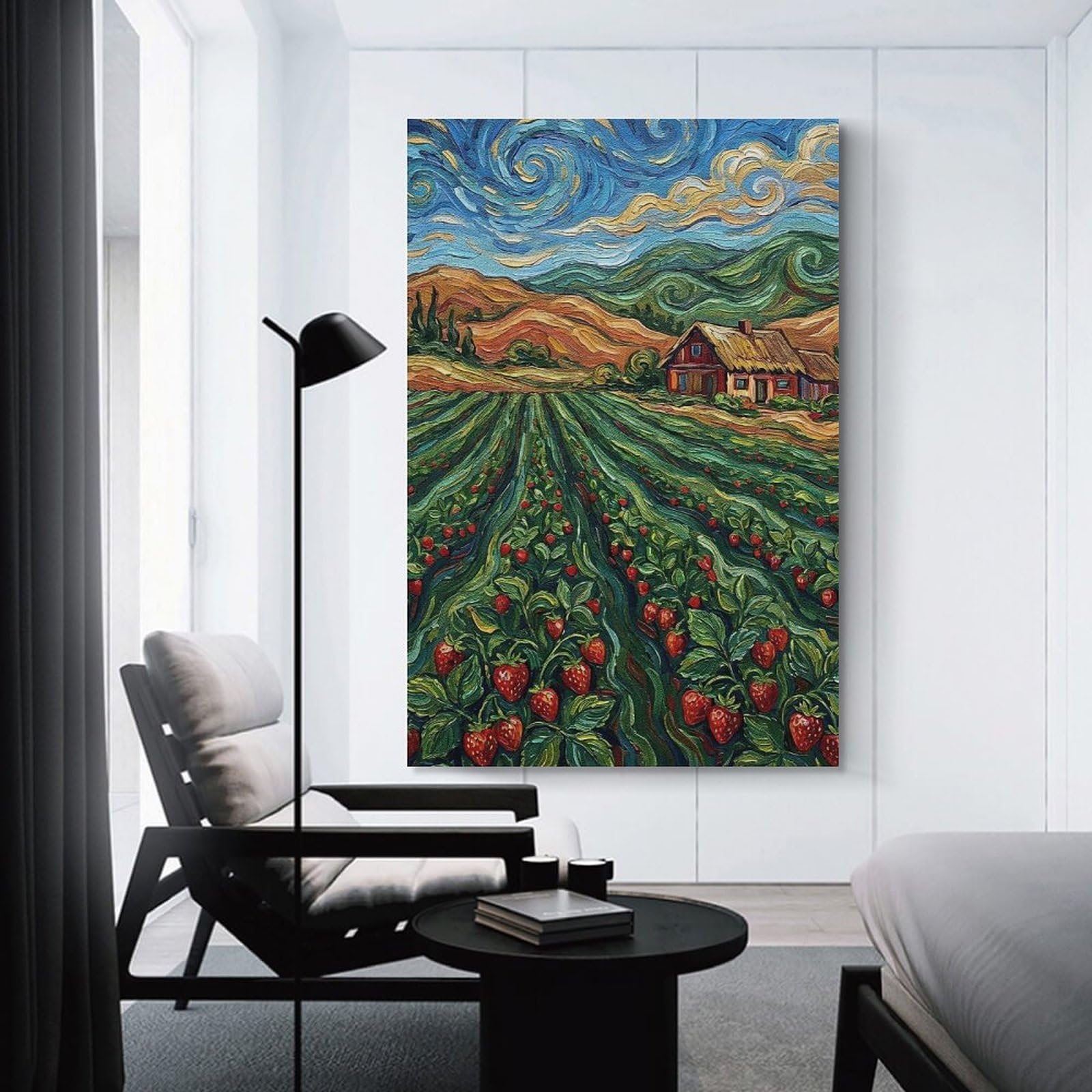 Junmoney Unframe-Style-19 Strawberry Field Painting Canvas Wall Art, 16X24inch(40X60cm), For Living Room, Bedroom, Office Or Hallway, Versatile Wall Decor For Many Rooms