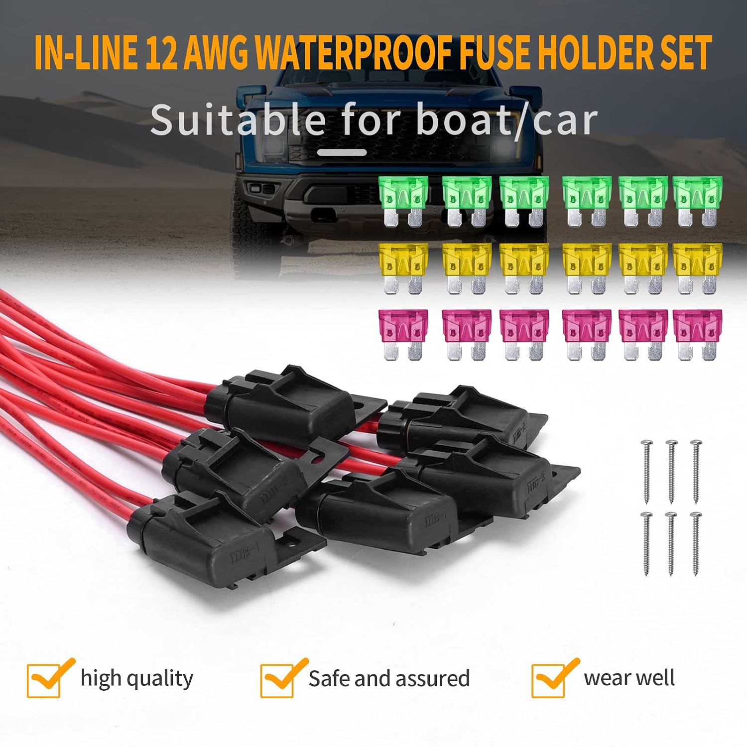 Saihisday 12 AWG Inline Fuse Holder 6 Pack Waterproof Gauge Wiring Harness ATC/ATO 20 Amp 30 Amp 40 Amp Fuse Holder 12V for Vehicle, Marine