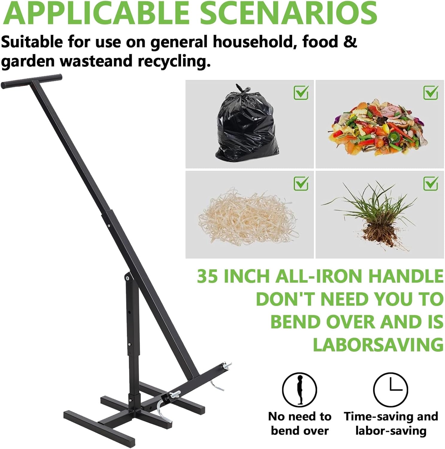 Manual Trash Compactor, Compacting Trash Can Kitchen, Garbage Compactor with Adjustable Handle for 120-600L Wheelie Bins