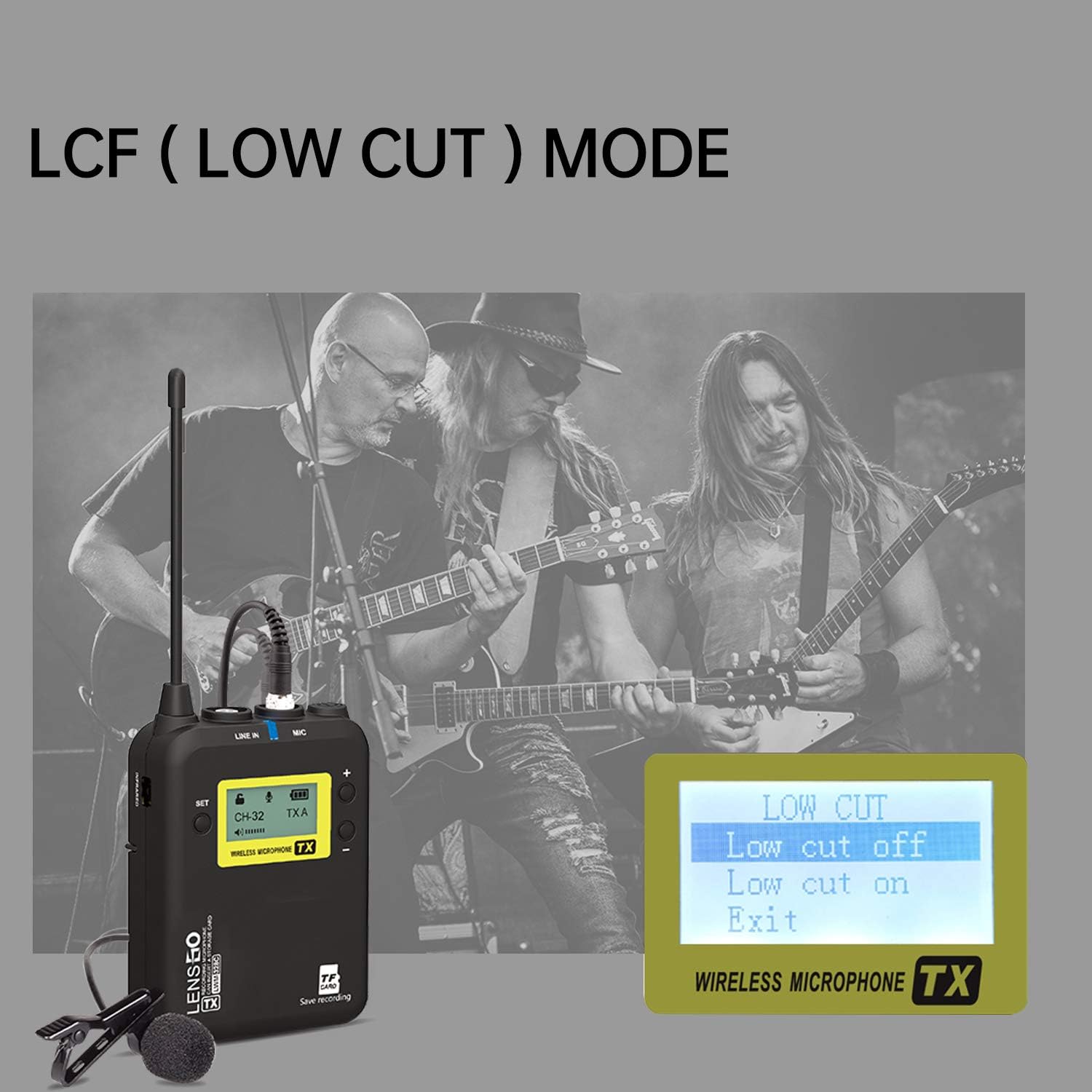 Diagram showing adjustable RF signal strength modes for different distances