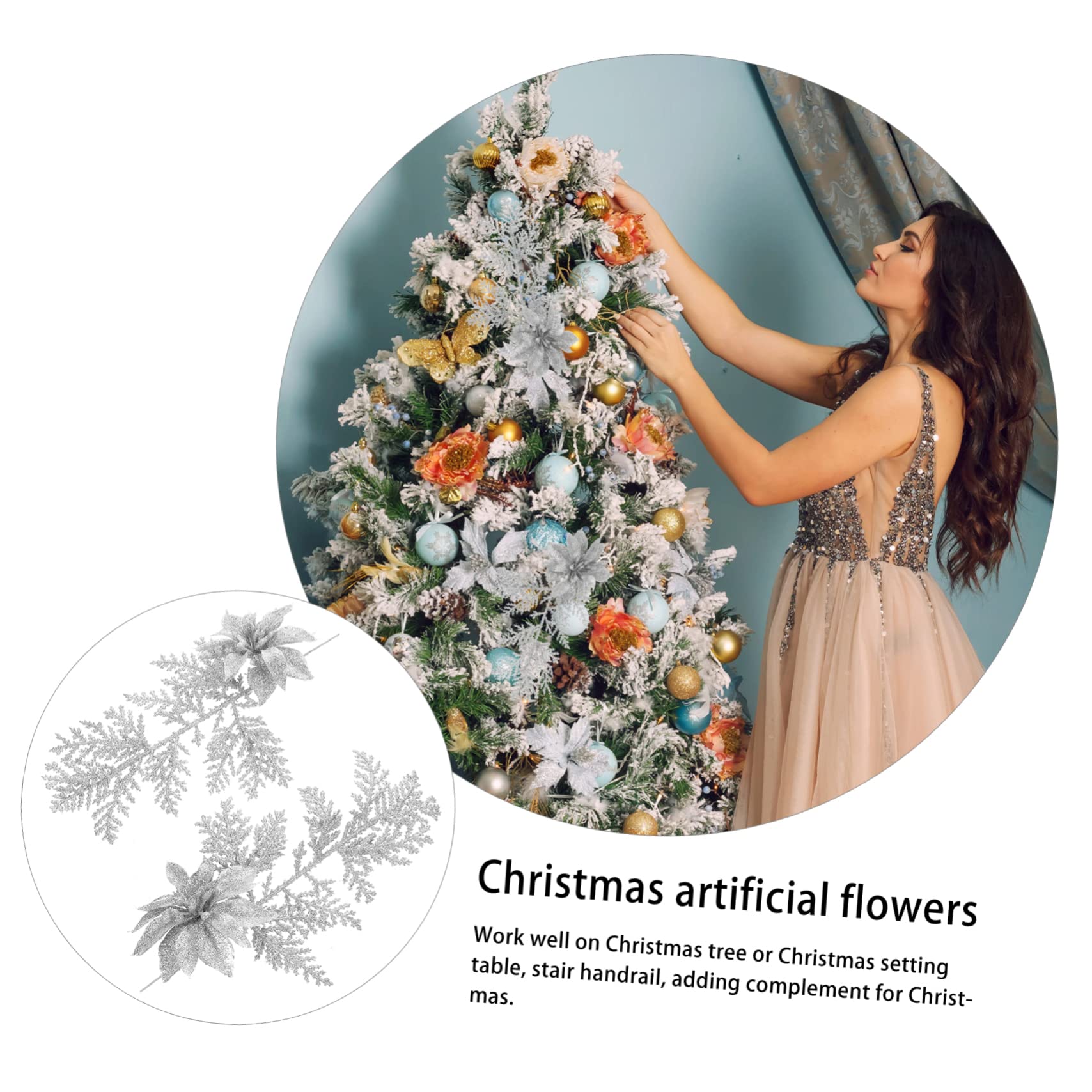 Cabilock 3 Set Di Rami Di Pino Di Natale Decorazione Floreale Artificiale Ghirlanda Glitterata Accessorio Per Albero Di Natale Ciondolo Per Arredamento Per La Casa 6 Pezzi*3