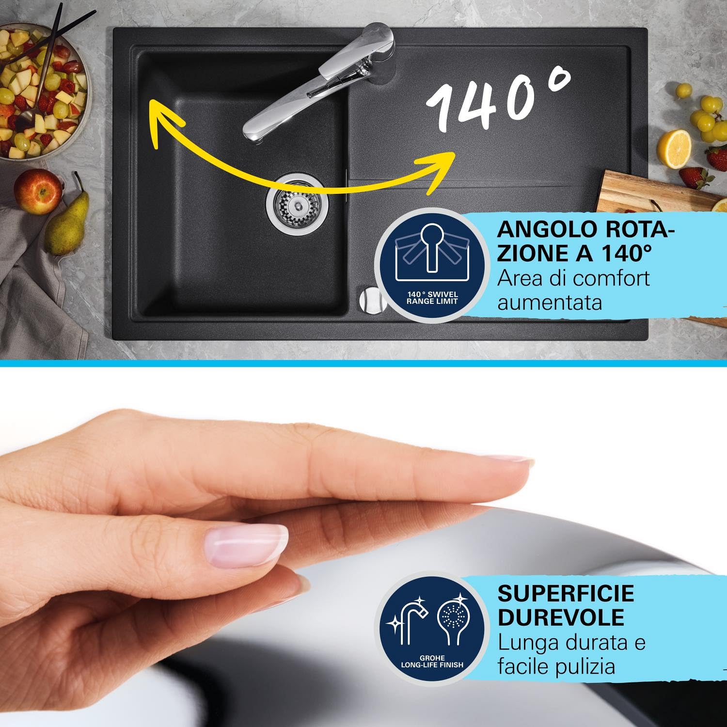 GROHE QUICKFIX Start Rubinetto Miscelatore Monocomando per Lavello, Cromo, Bocca girevole, Strumento di Installazione Incluso