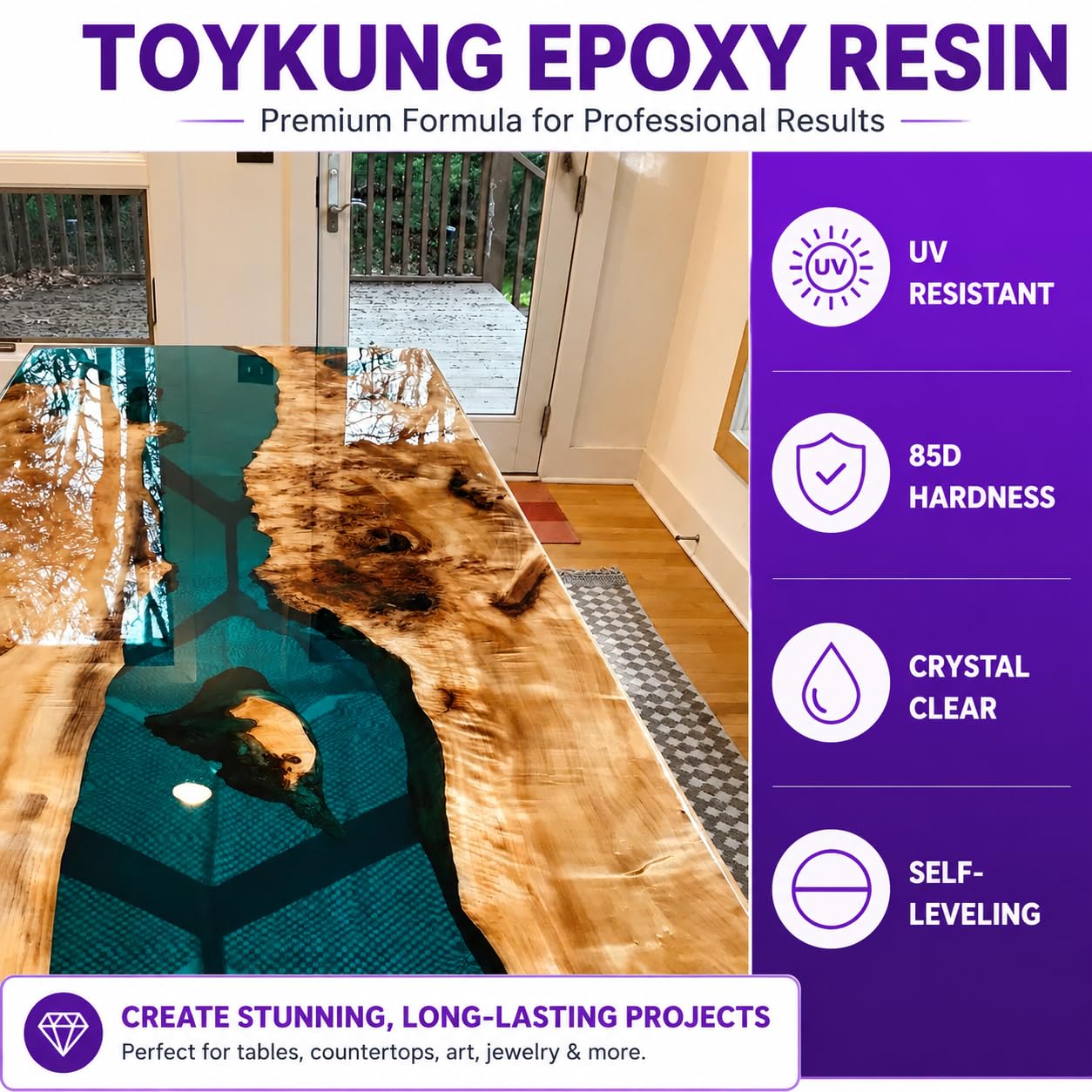 Toykung Resina Epoxi de Vertido Profundo, Kit de Resina Epoxi Transparente, 1.5 Galones, 2 a 4 Pulgadas de Profundidad, Autonivelante, para Mesa de Río, Parte Superior de Bar, Adulto, No Foldable