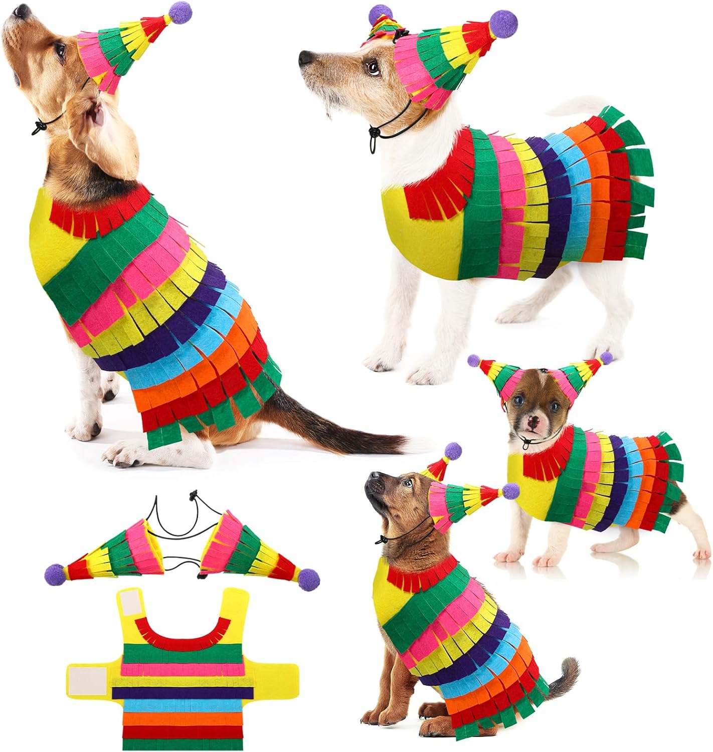 Dansydaisy Halloween Pinata Dog Costume Mexican Dog Costume Halloween Cosplay Outfits Cute Clothes Adjustable Dress up Apparel Accessories for Small Medium Large Dogs(XL, 30-46 LB)