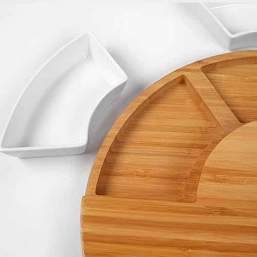 Miniatura 6 de Vaiyer Juego de tablas de cortar de queso charcutería con tabla de queso redonda de 13 pulgadas con 3 cuchillos, 3 cuencos de cerámica con 2