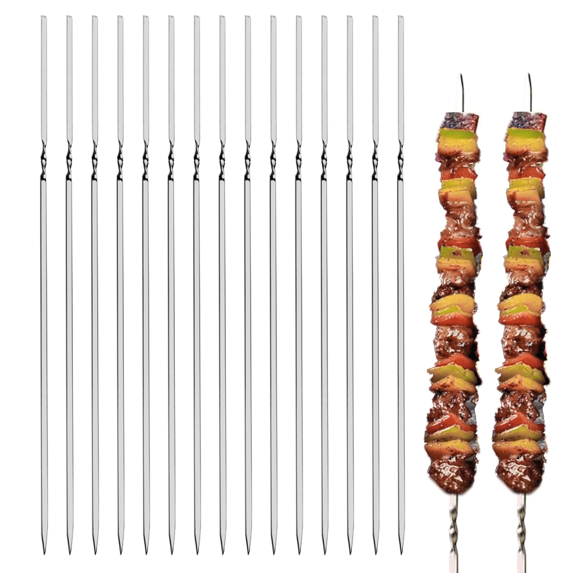 SS304 15-Pack Kebab Skewers for Grilling 13.2 Inch - BBQ Grill Grilling Accessories, Metal Skewers, SUS 304 Stainless Steel, Pack of 15