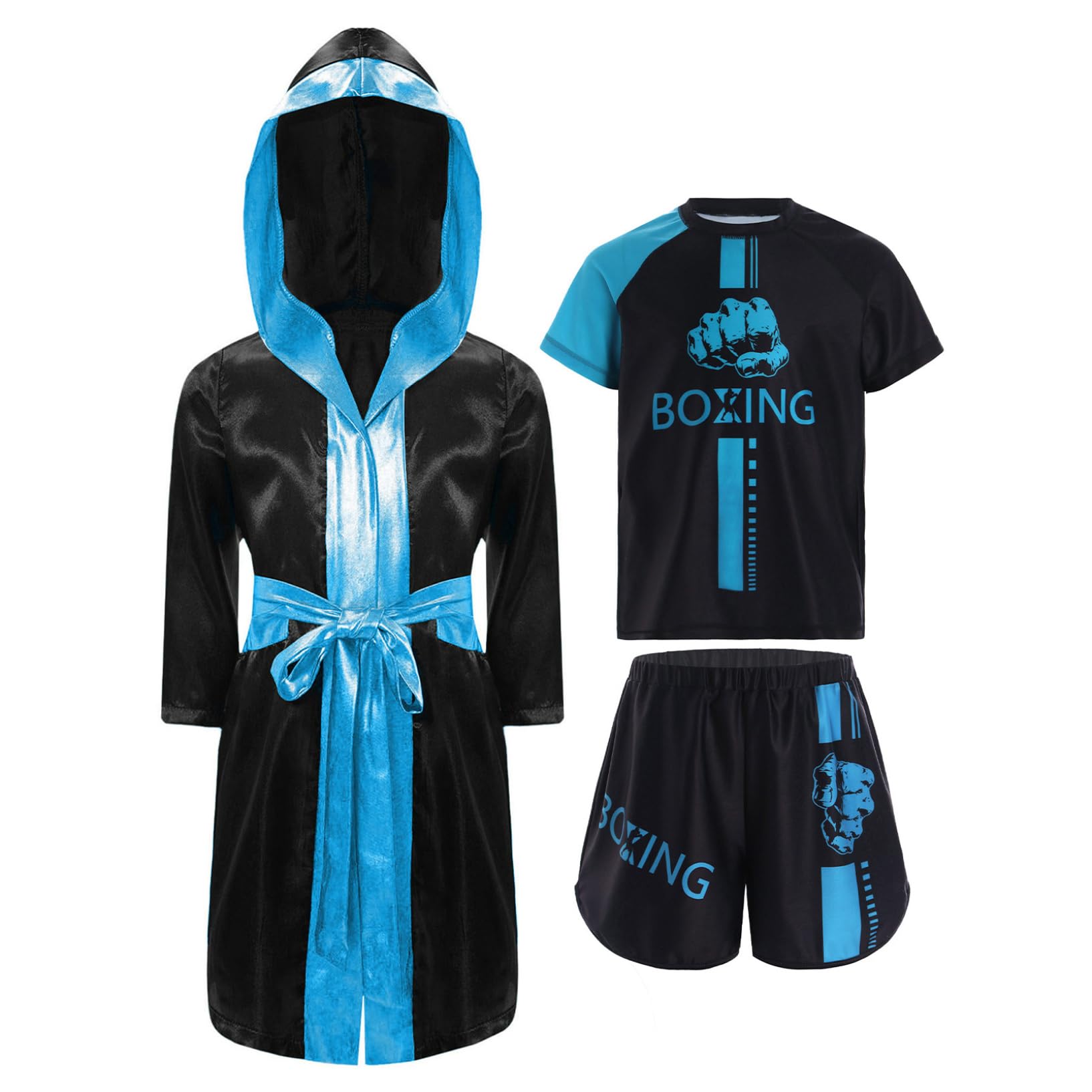 Oyolan Bambino Boxe Short e T-Shirt Accappatoio Boxe con Cappuccio Set Combat Muay Thai MMA Kick Boxing