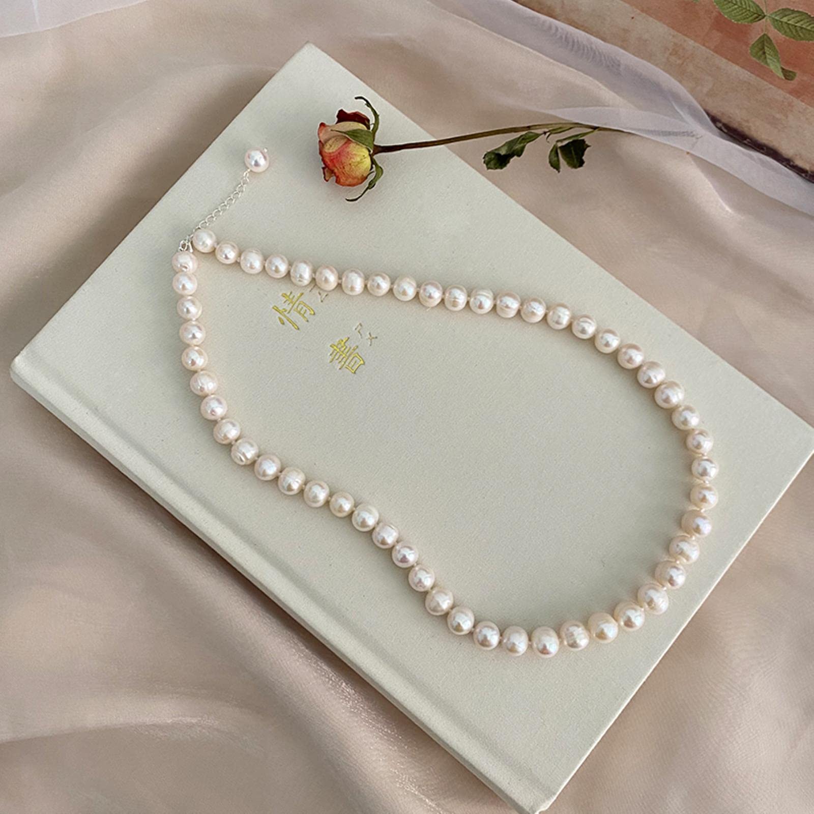 YDYDTTKD Pulsera de Collar de Plata con Conjunto de Perlas Naturales de Agua Dulce para Mujer