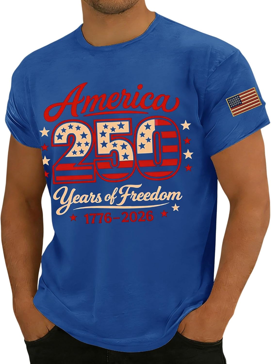 RTRDE Men's America T Shirts Short Sleeve Anniversary 250th Independence Day Flag Print Patriotic Shirt, S-4XL
