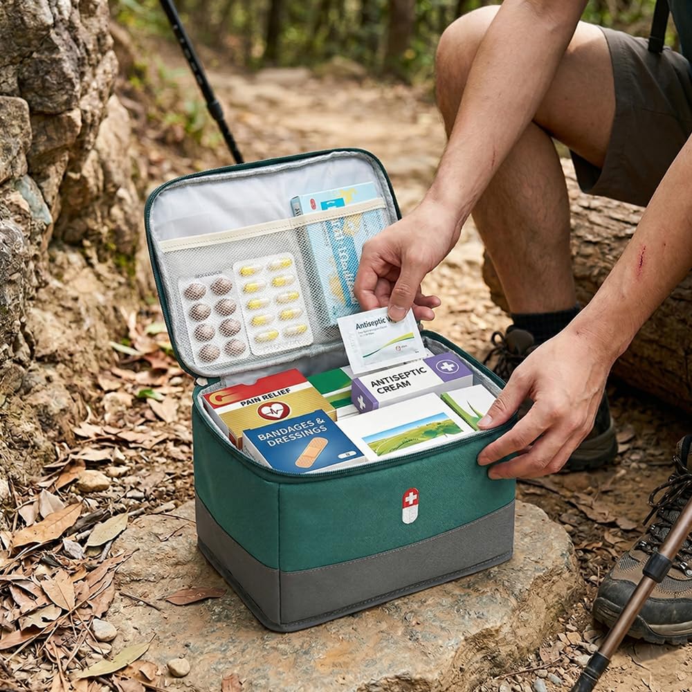 Botiquin de Primeros Auxilios 10L,Botiquin Viaje,Botiquin Vacio XXL,con Asa, Impermeable,para el Hogar, la Escuela, los Viajes (Verde)