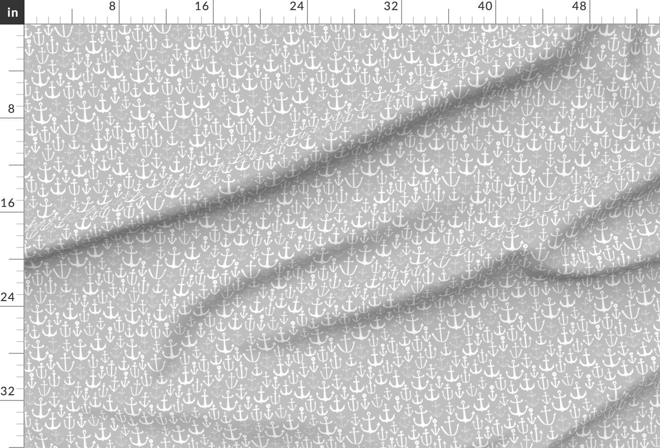 Spoonflower Fabric - Anchor Nautical Summer Light Gray Anchors Nursery Printed on Upholstery Velvet Fabric Fat Quarter - Upholstery Home Decor Bottomweight Apparel