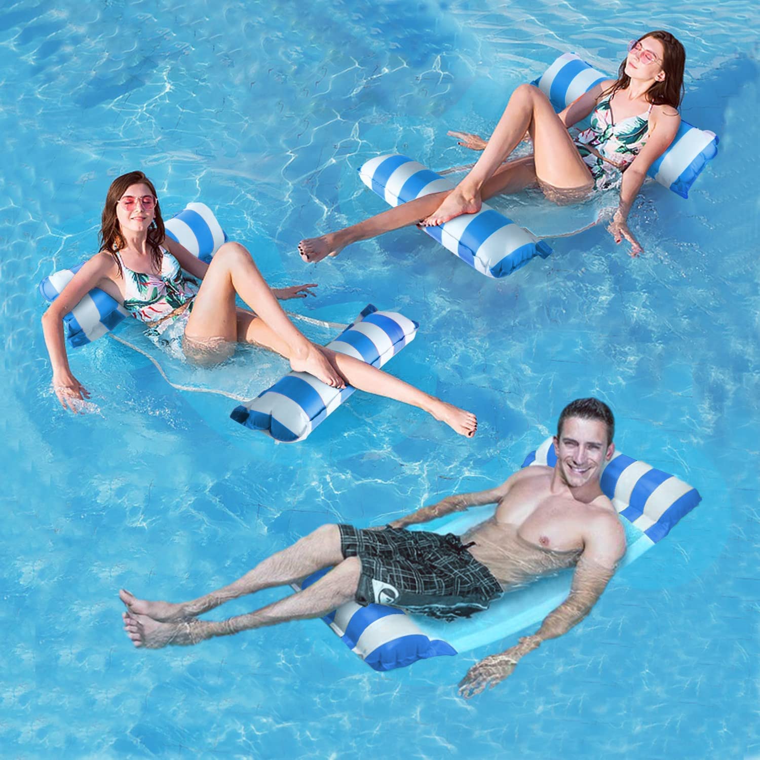 Inflatable Swimming Pool Floats,Pool Inflatables 3 Pack Floating Hammocks for Pool Sea,Excellent Floatation for adults & children,Water Fun Relax Toys Float Lounge Chairs Rafts for Beach Holiday
