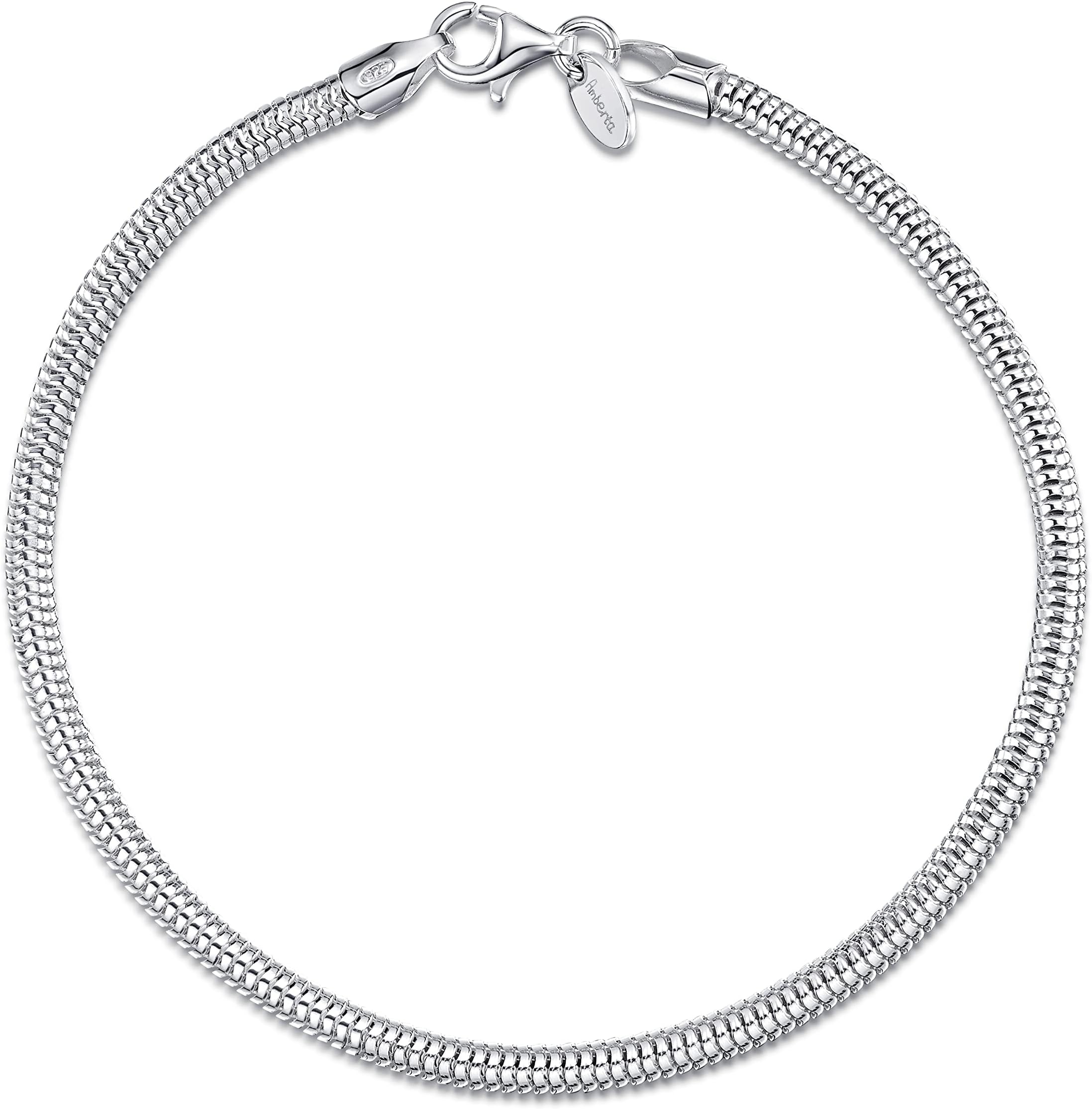 AmbertaWomen 925 Sterling Silver Snake Charm Bracelet