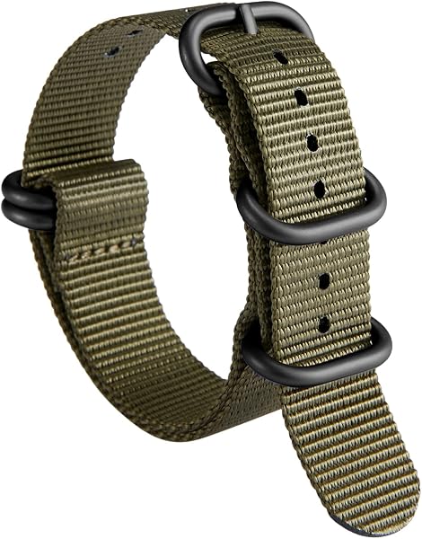 BINLUN Premium Ballistic Nylon Watch Strap, Heavy Duty 5-Ring Replacement Watch Band with Stainless Steel Buckle, Durable & Comfortable Sport Band for Men Women, Fits 18-24mm - 1