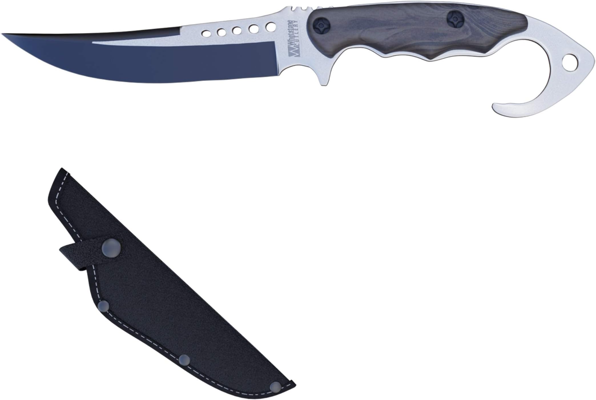 Whetstone Cutlery Survival Knife-Tactical Fixed Blade Full Tang Stainless Steel Hunting, Camping, Fishing Knife with Window Breaker Hook Pommel Hand Guard