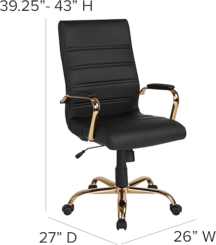 Miniatura 3 de Flash Furniture - Silla giratoria ejecutiva Whitney para oficina, con respaldo alto de LeatherSoft negro y montura dorada, con reposabrazos