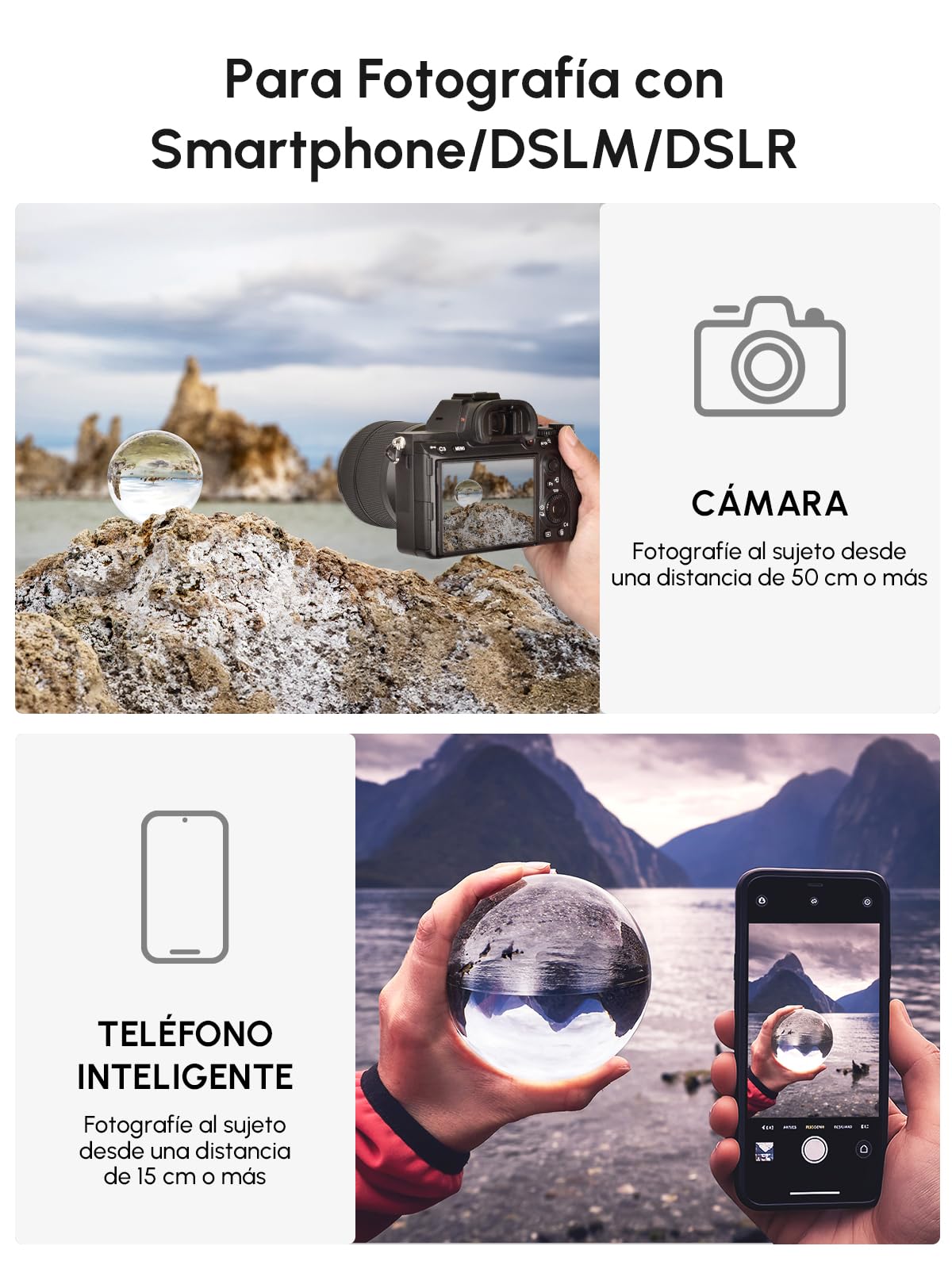 Rollei Lensball 110mm I bola de vidrio I bola de cristal I bola de fotos con bolsa de almacenamiento y paño de limpieza de microfibra para fotografía de bolas de vidrio