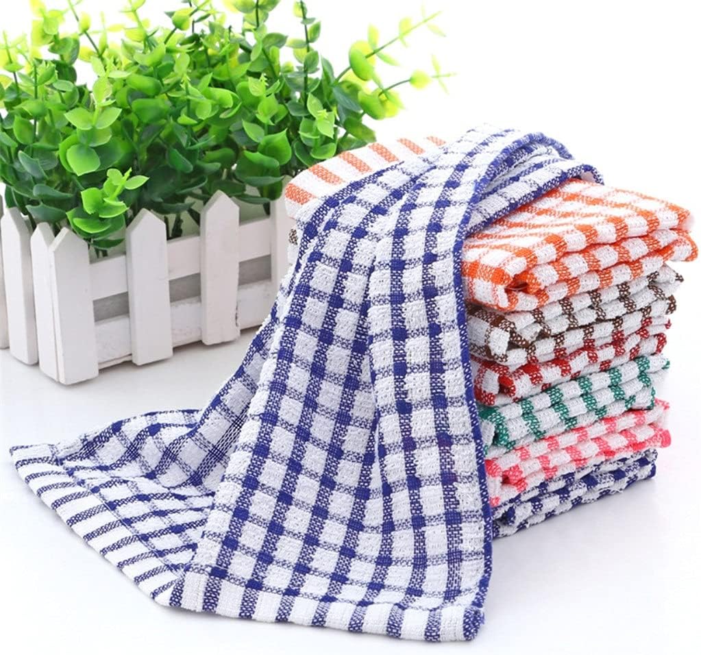 10pcs Cleaning Cloth Tea Towels Kitchen Plaid Dish Cotton Absorbent Cloths Dishcloth Handkerchief Lattice Towel