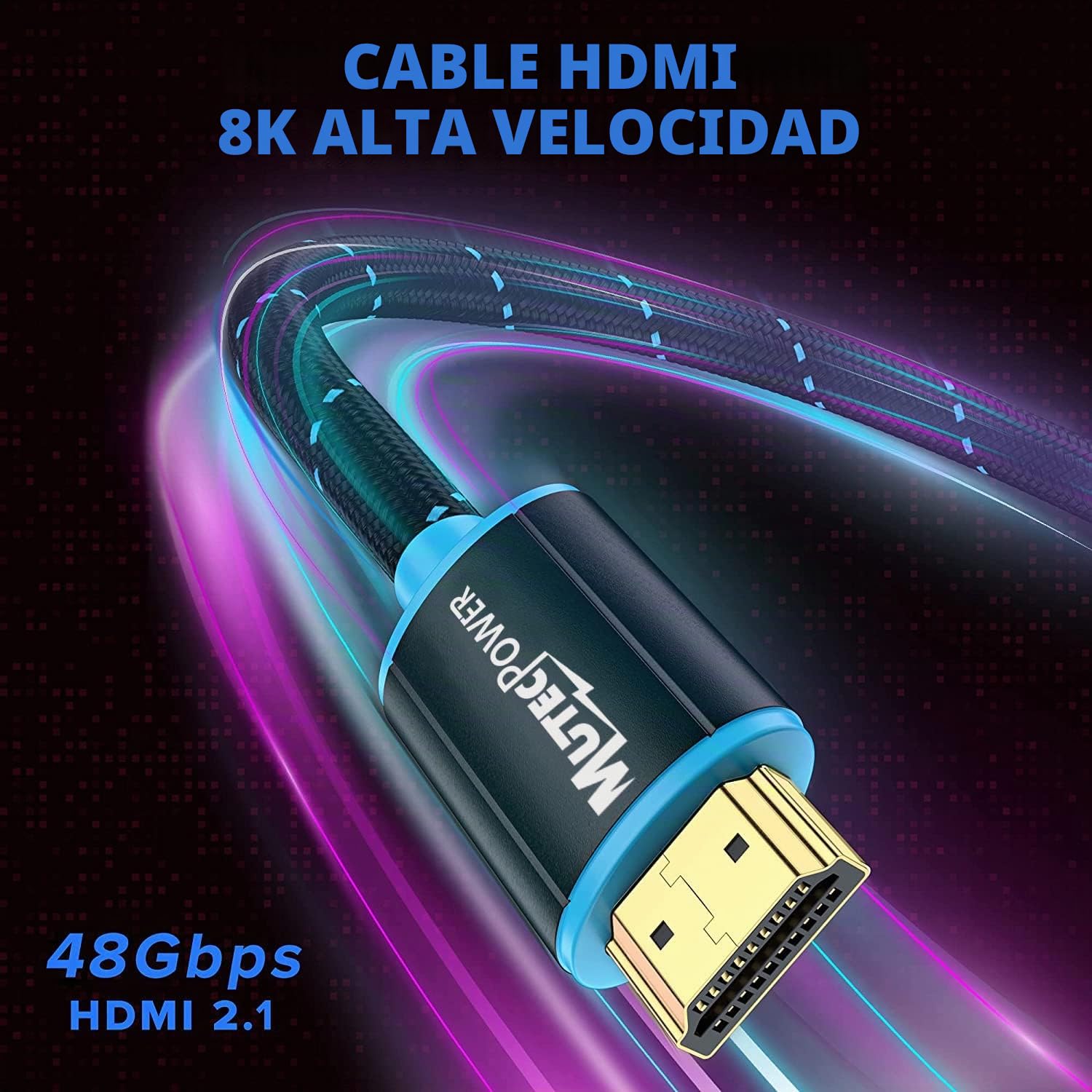 MutecPower 10 metros Ultra alta velocidad 8k HDMI 2.1V cable 48Gbps 8K@60Hz & 18Gbps 4K@120Hz con HDR, VRR y eARC - 26 AWG Listado en UL 10m Cable macho a macho Trenzado azul/negro