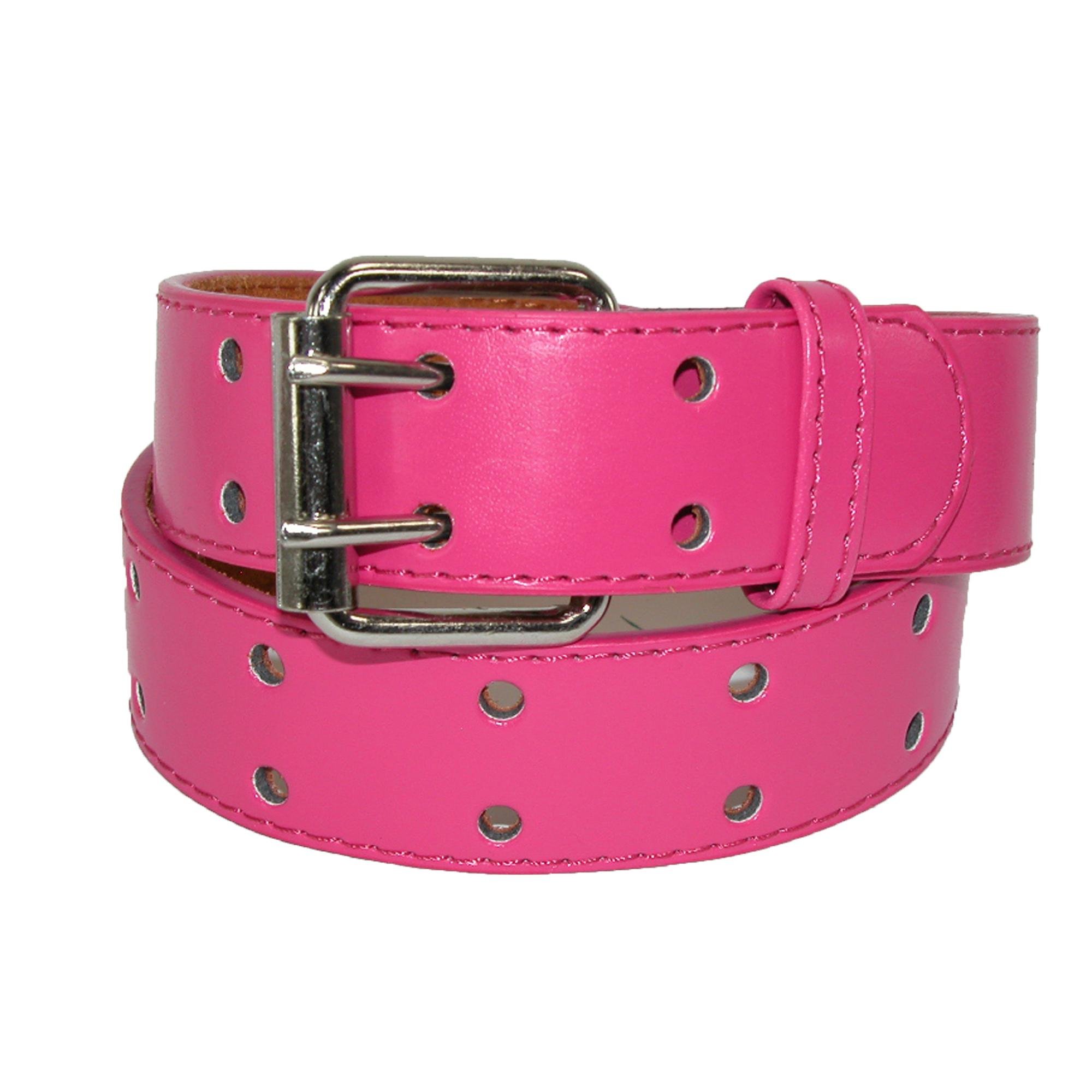 CTM Kids' 25 mm Wide Leather Two Hole Jean Belt, Xlarge, Dark Pink