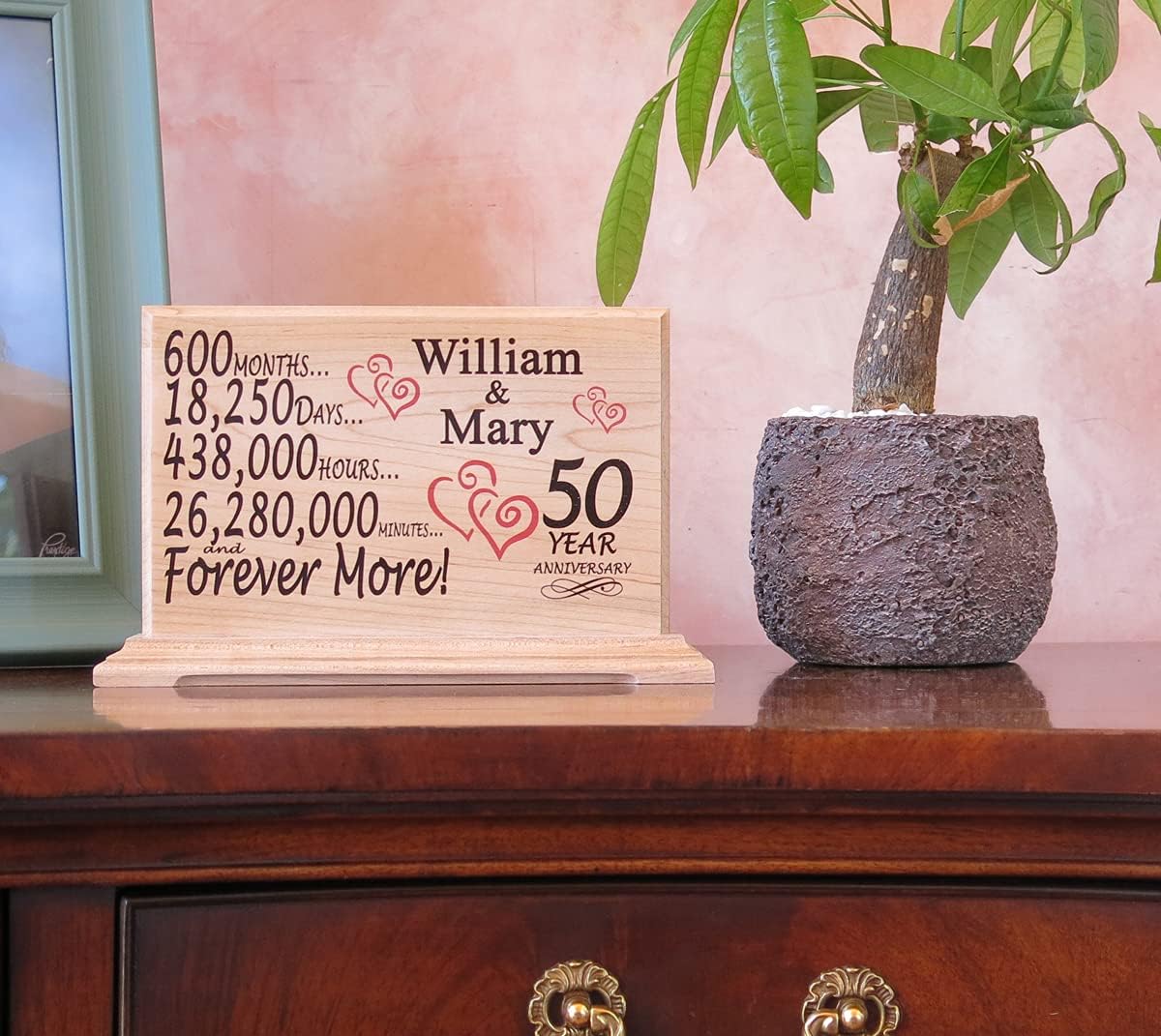 Custom Wedding Anniversary Plaque Personalized Gift for Husband Wife or Couple - By The Year - SOLID WOOD