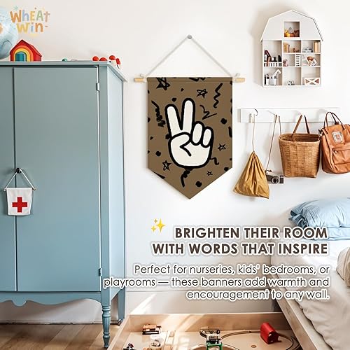 Miniatura 3 de Wheatwin Decoración de habitación de niños, decoración de pared retro de moda para niños, cuarto de bebé, dormitorio, sala de juegos, letrero de paz