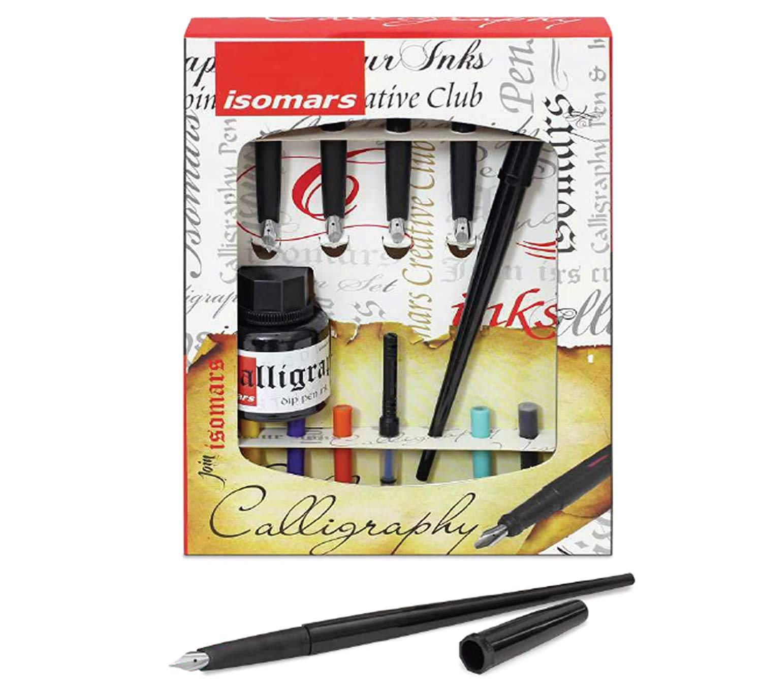 Isomars Calligraphy Pen Set with 5 Different Types of Nibs, Ink Cartridges, Ink Converter and Calligraphy Ink