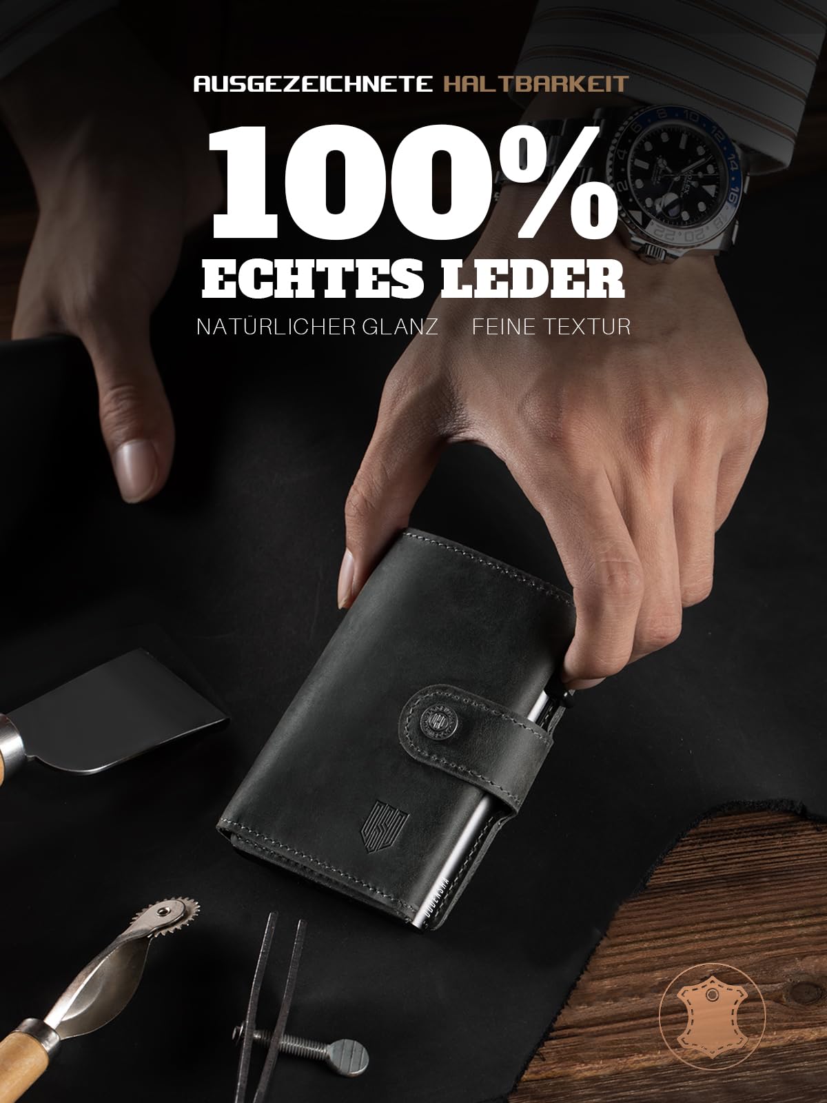 DODENSHA Slim Wallet mit Münzfach | Herren Geldbörse mit Knopf | Wallets for Men | Portmonee Herren mit Ticket Fach | Pop-up-Kreditkartenetui Geldbeute für 7-9 Karten | RFID Schutz I GrauGrau