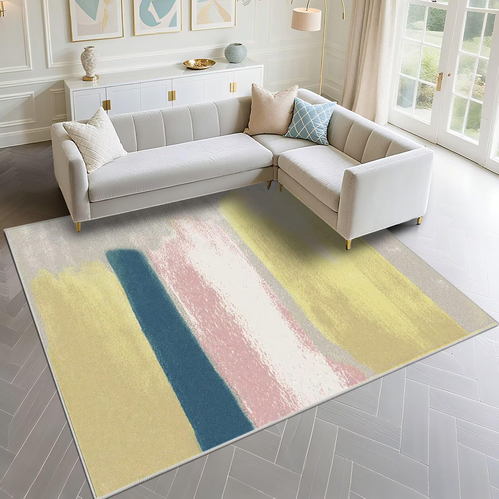 Tapis de salon jaune gris 120x200 pour créer une ambiance cosy à la maison