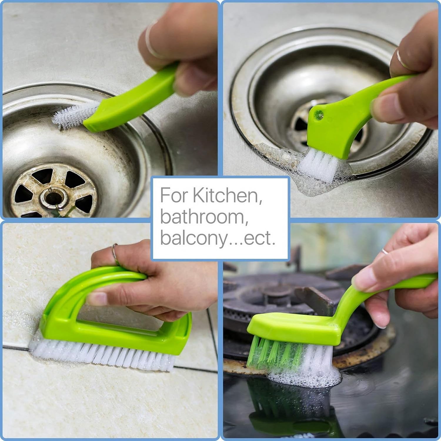 Green 3 in 1 Tile Grout Cleaning Brush Mould Remover Narrow Stiff Stain Cleaner