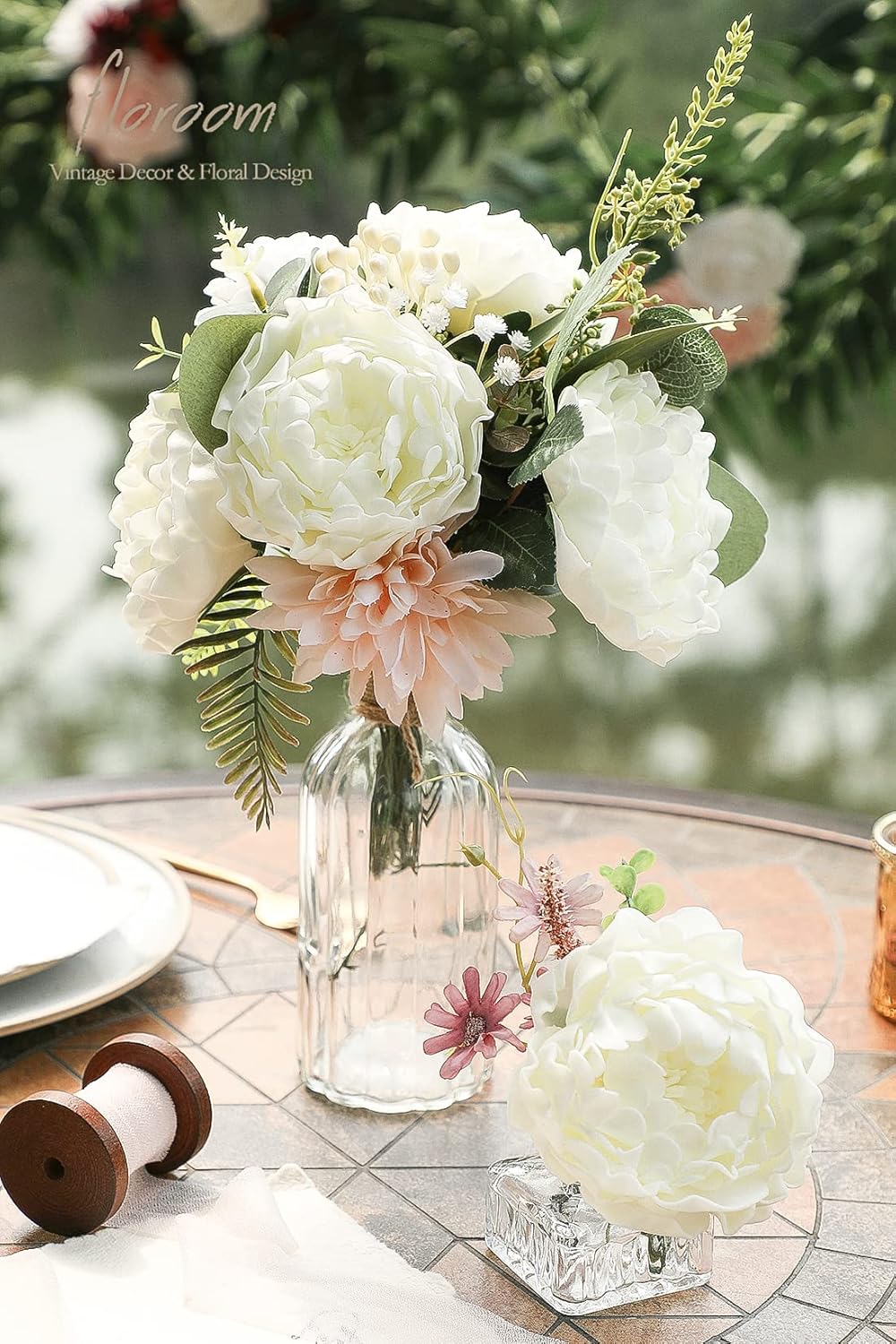 Floroom Artificial Flowers 16pcs 4" Ivory Blooming Peonies Real Looking Foam Fake Peony with Stems for DIY Wedding Bouquets Bridal Shower Centerpieces Floral Arrangements Party Tables Home Decorations - Image 3