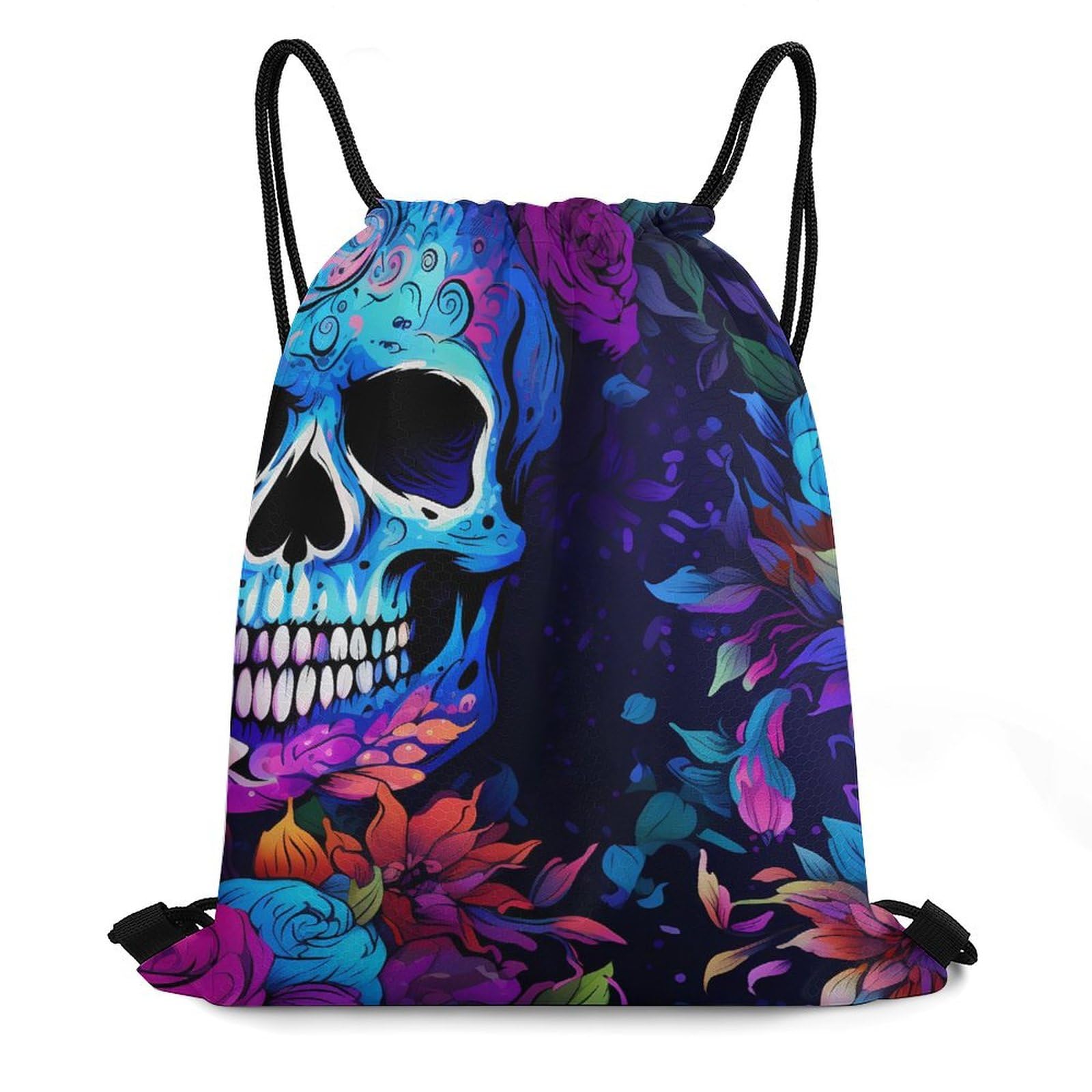 Floral Skull Drawstring Backpack Durable Sport Gym Bags Daypack for Men Women 35 * 42cm