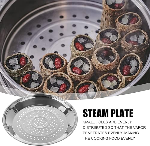 Miniatura 9 de Yardwe Plato para cocinar al vapor de acero inoxidable con agujeros, estante de 13.4 in para cocinar, perfecto para albóndigas, tamales y verduras