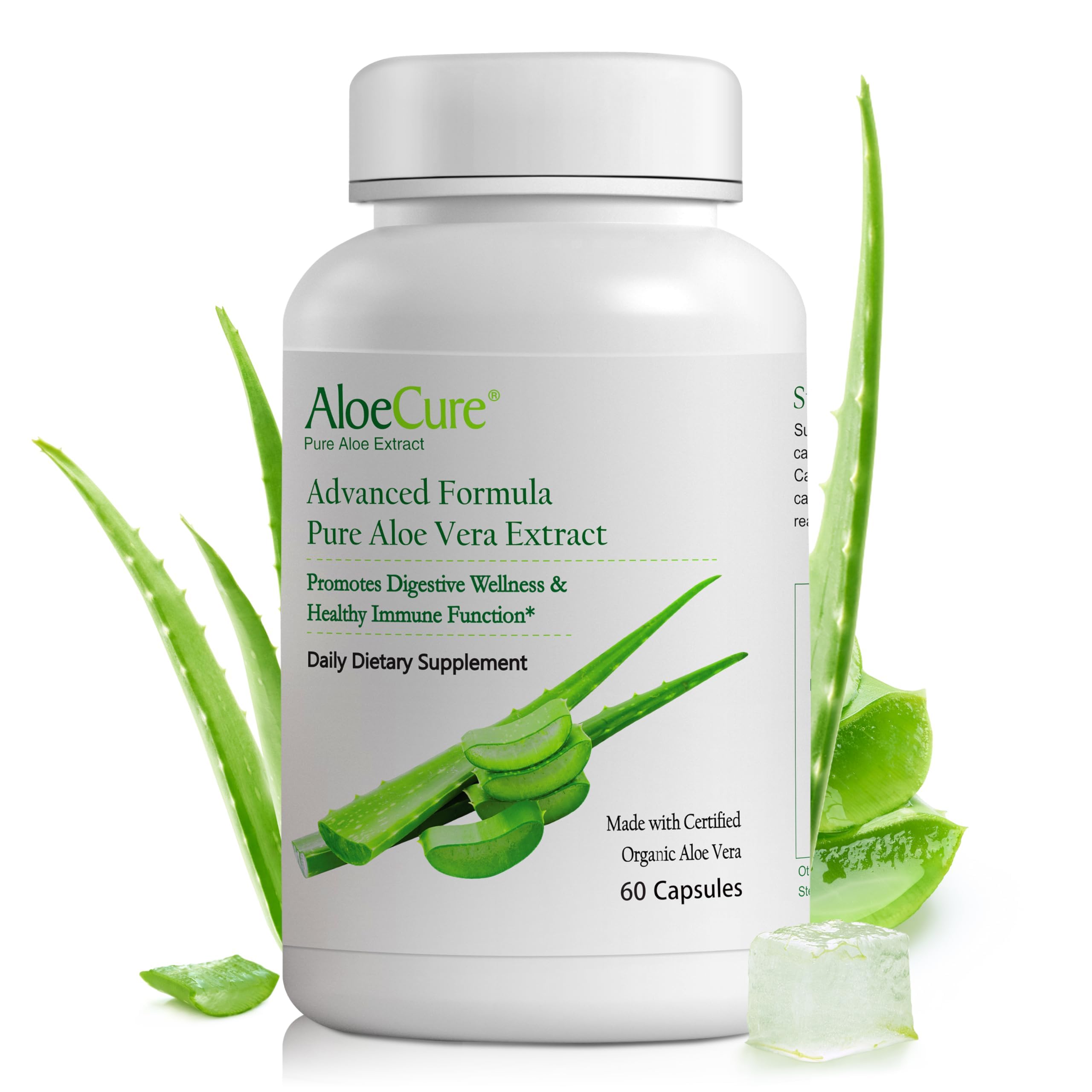 AloeCure Organic Aloe Vera Capsules, 160,000mg Inner Aloe Leaf Equivalent per Serving, Support Gut, Digestive, & Immune Health, Helps Maintain Balanced Stomach Acidity, Aloin Free, 60 Capsules