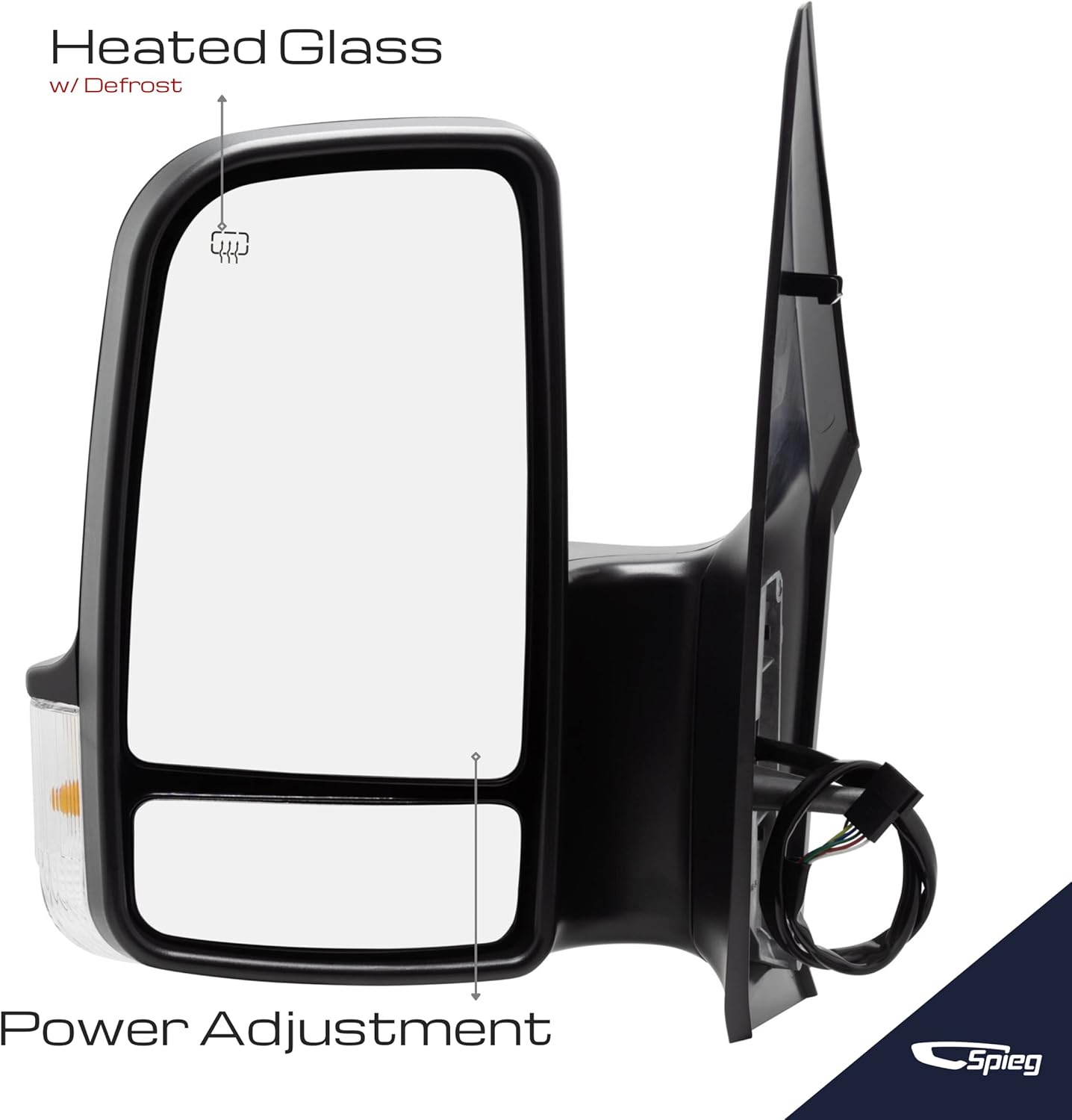 Spieg Driver Side Mirror for 2008-2018 Dodge Freightliner Mercedes Sprinter Power Adjustment Heated Glass Turn Signal Light Textured Black 6 Pin Left MB1320114