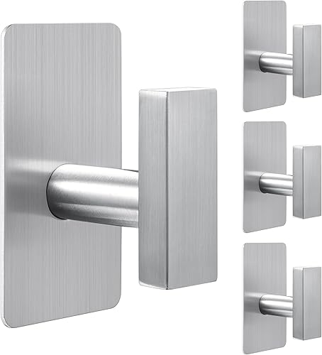 Miniatura 7 de Paquete de 4 ganchos adhesivos para toallas, color negro mate, ganchos de pared adhesivos de acero inoxidable para baño, cocina, toallas, abrigos,