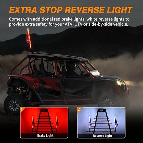 Vista 71 de Nilight - 2 luces de látigo RGB LED de 2 pies, con luz adicional de parada, direccional y reversa, control remoto y aplicación, patrones