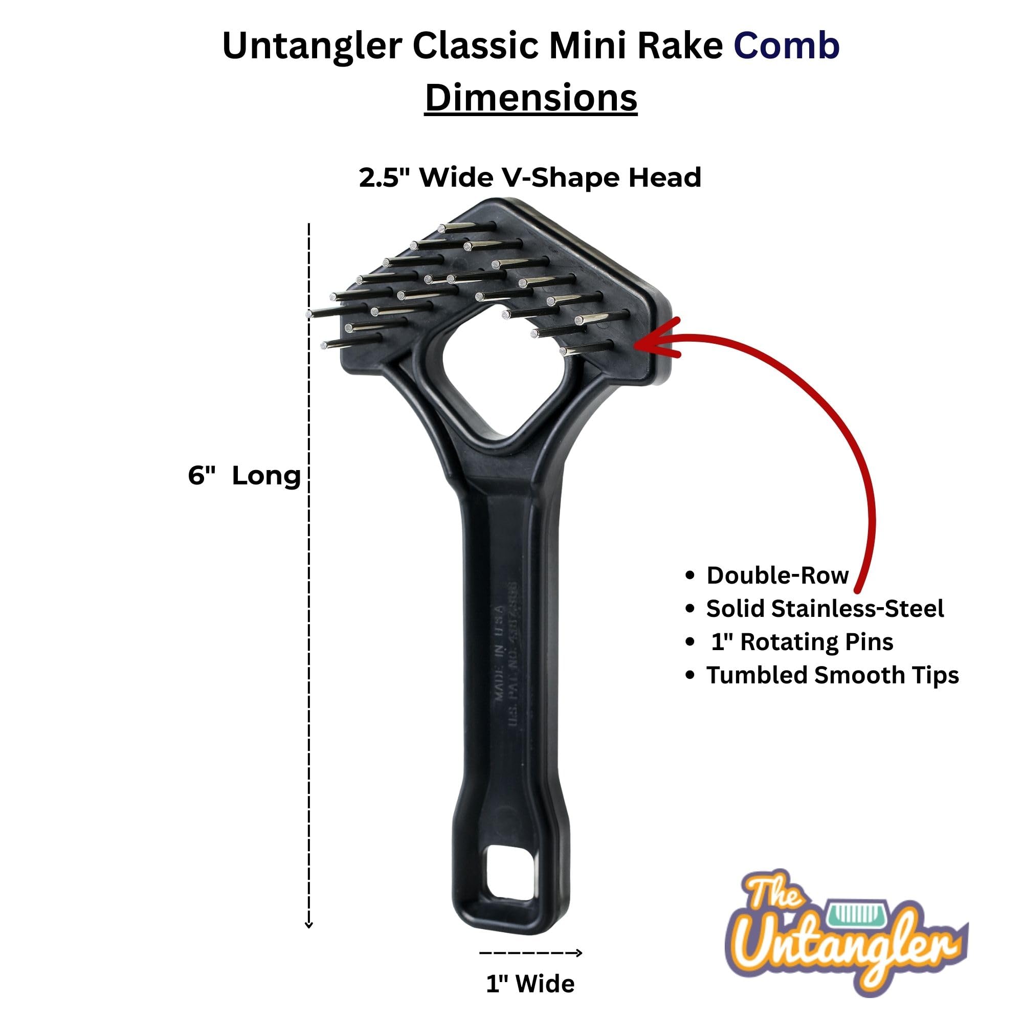 Mini-râteau en forme de V double rangée de dents rotatives de 2,5 cm pour démêler et toiletter les chiens (15,2 cm de long)