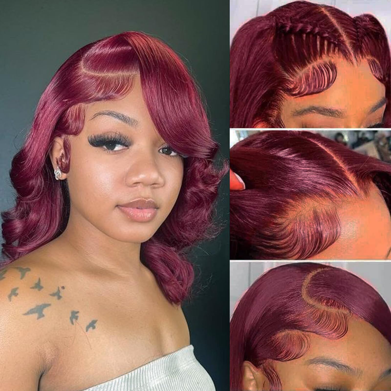 Burgundy Bob Wig Human Hair 13x4 150 Density 99j Bob Lace Front Wig Amazon.com : Douyin 99J Burgundy Bob Wig Human Hair 13x4  main image 3