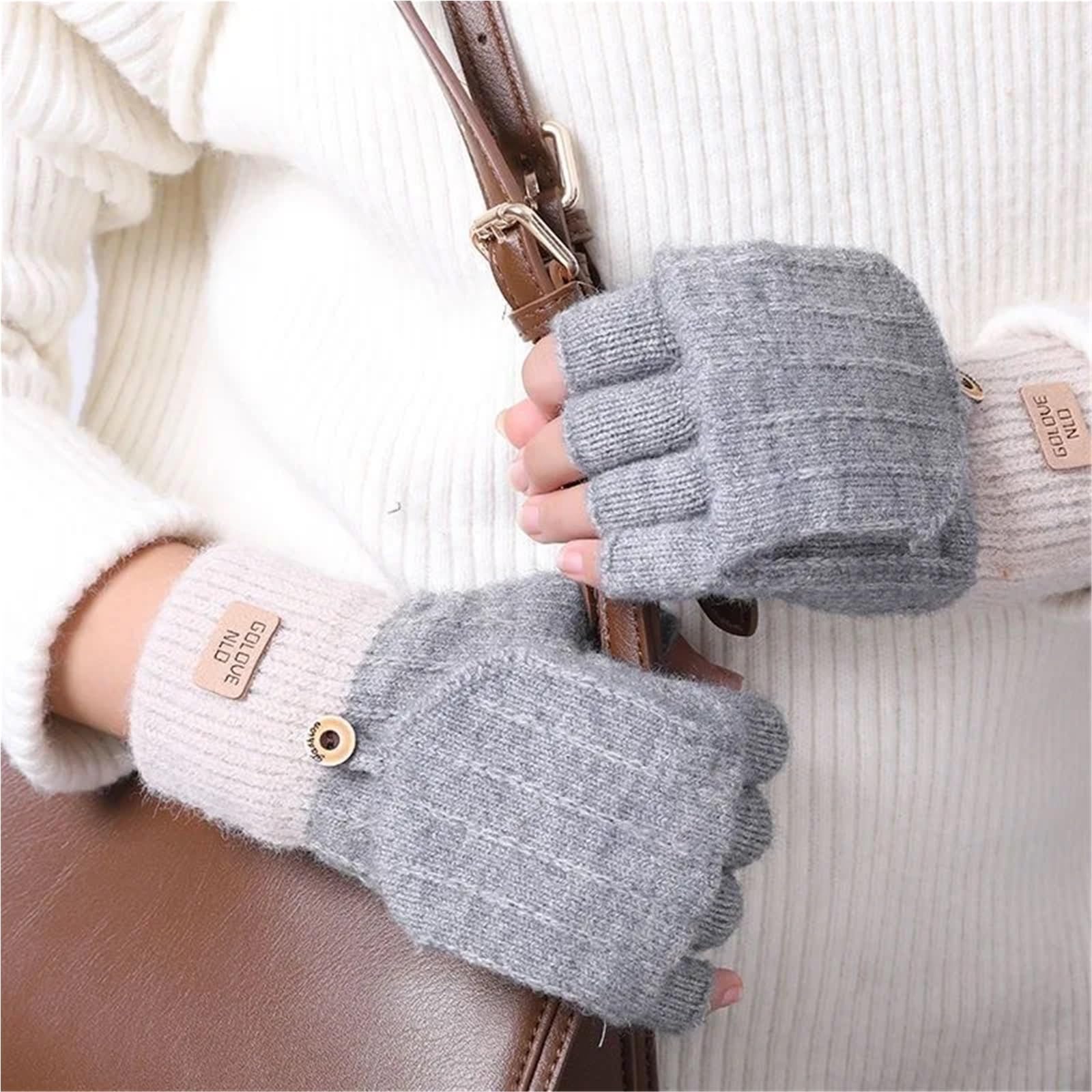 Guantes De Punto Guantes de Invierno sin Dedos for Mujer con Cubierta Protectora for sólido Unsex Hombres cálidos para Caminar Y Correr