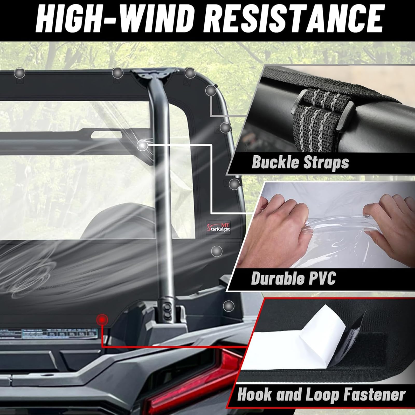 StarknightMT 2014-2023 RZR XP UTV ventana trasera suave resistente al polvo y al agua | Compatible con Polaris RZR XP 1000 2014-2023, 4 1000, XP Turbo/Turbo4 2016-2023; parabrisas trasero completo; accesorios SXS