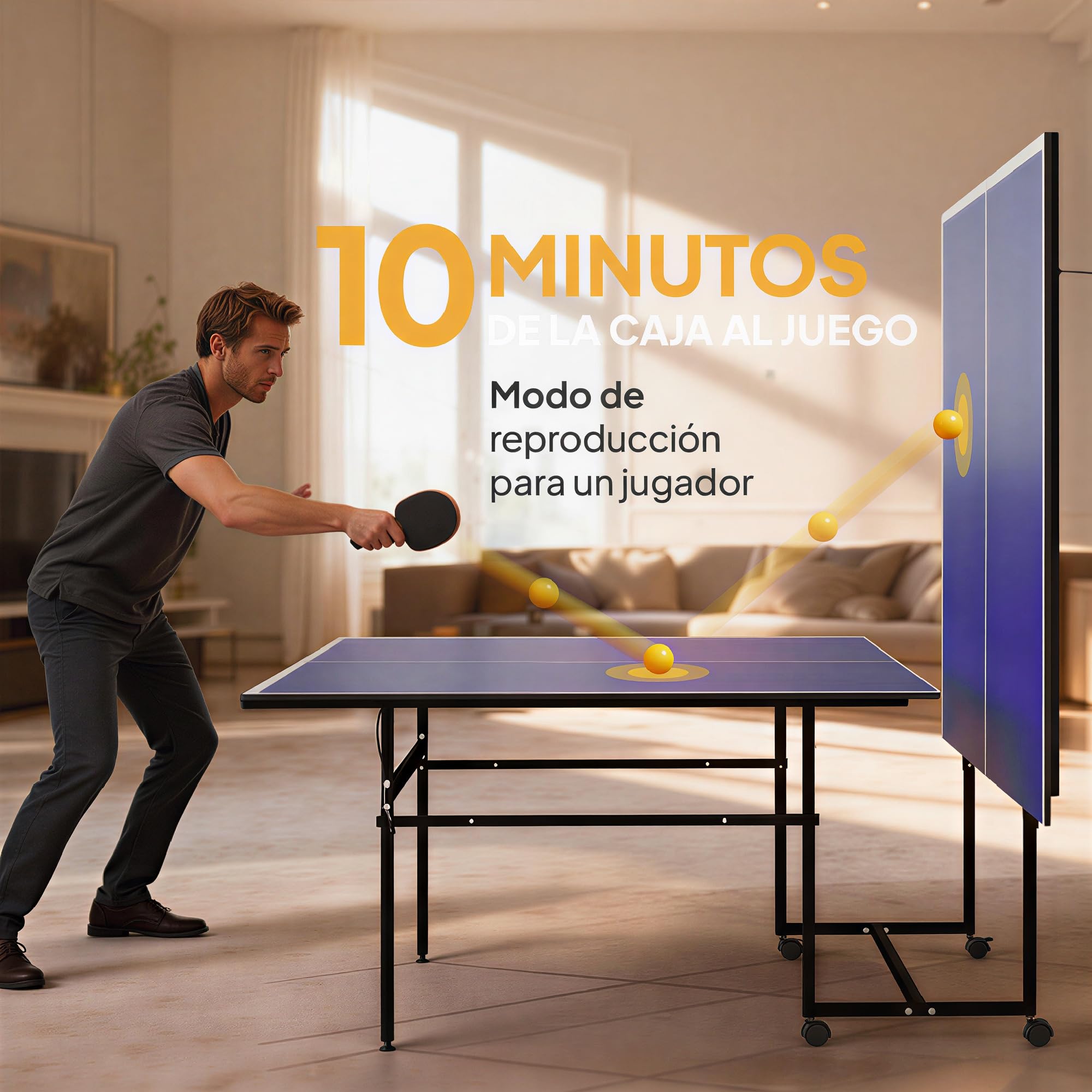 SPORTNOW Mesa de Ping-Pong Profesional Plegable con 4 Ruedas, Red, 2 Palas y 3 Pelotas 274x152,5x75,5 cm Azul