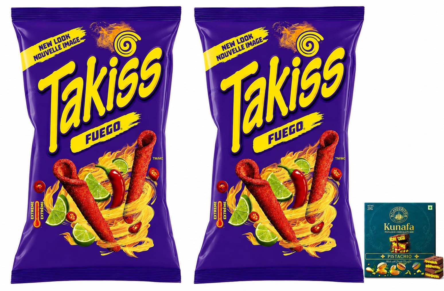 Takiss Fuego Extreme Rolled Tortilla Chips (Pack of 2) 100g Each With Free Flavourito Kunafa Pistachio Chocolate Bar, 20g By Decadent Foods (Imported UK)-image-45