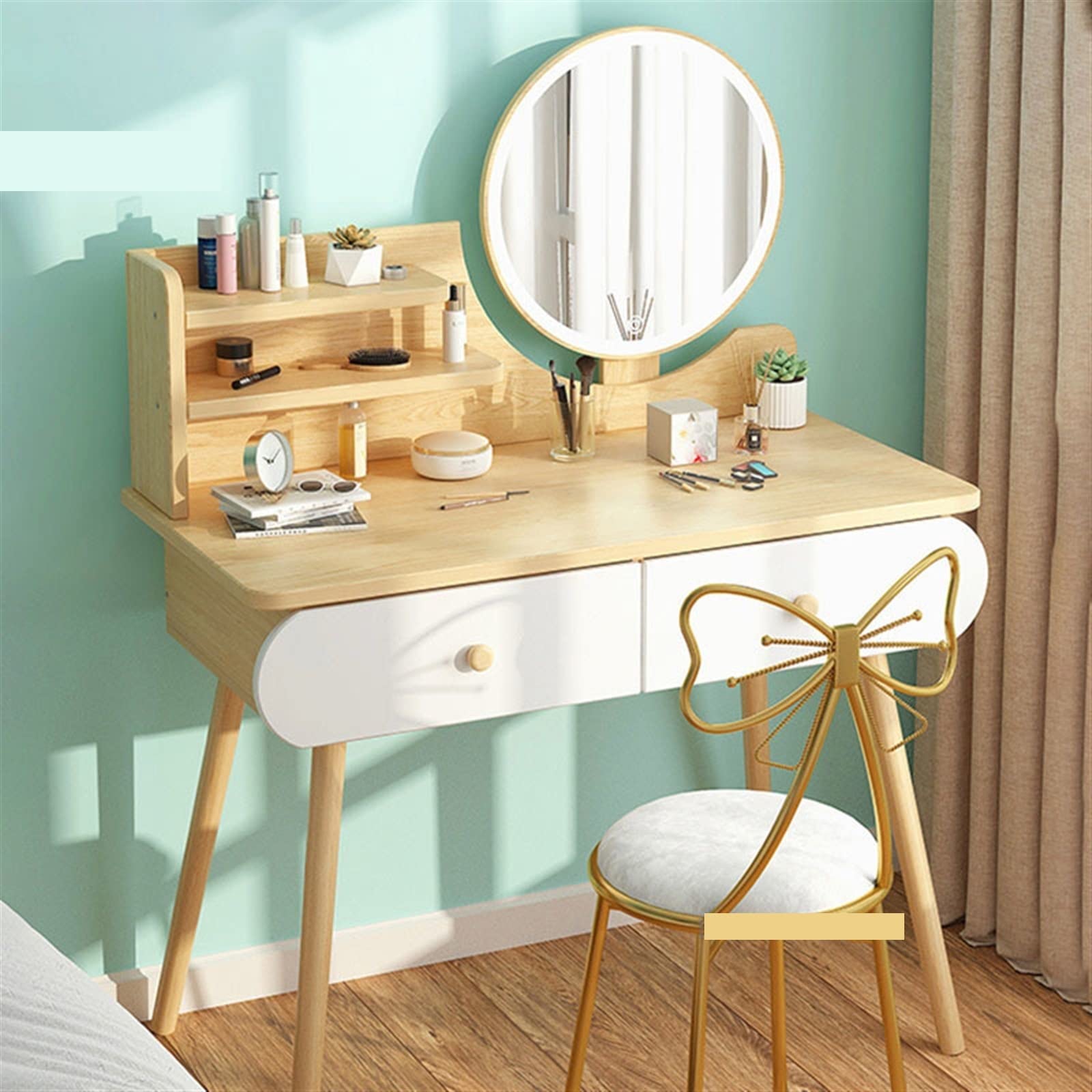 Modernes, minimalistisches Make-up mit Fellakzenten, stilvolle Schlafzimmer-Kommode für Zuhause, elegante Kleiderschrank-Möbel für Freizeiträume